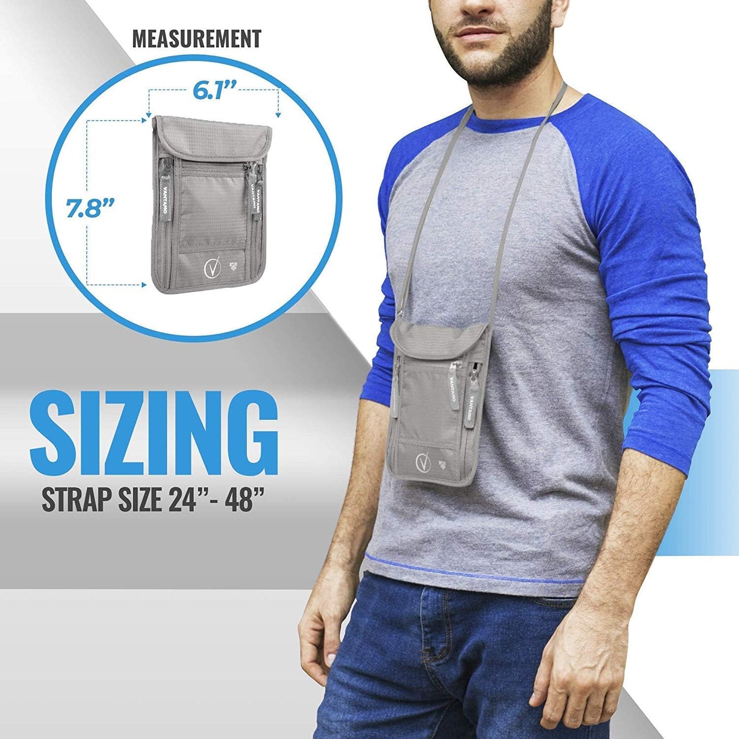Vantamo Hidden Money Belt For Extra Safety, RFID Ultra-Thin Fanny Pack, 2 Compartment Money Bag Fits Passport & Phone