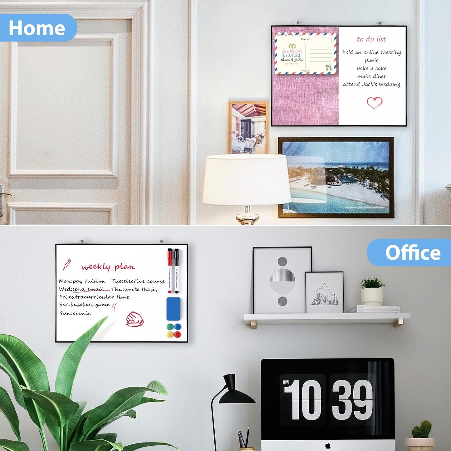 ARCOBIS Dry Erase Linen Board, 12"X16" Small Cork Board White Board Combination, Double-Sided Magnetic Bulletin Board for Wall, Vision Board for Home, Office, School, Pink