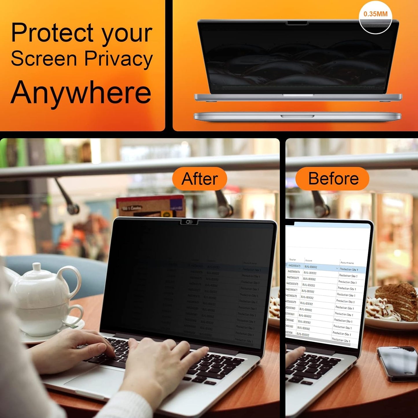 Privacy Screen for MacBook Air 15 Inch 2023-2025 (M2 M3 M4 Chip), Magnetic Removable Anti Glare Blue Light Filter Protector