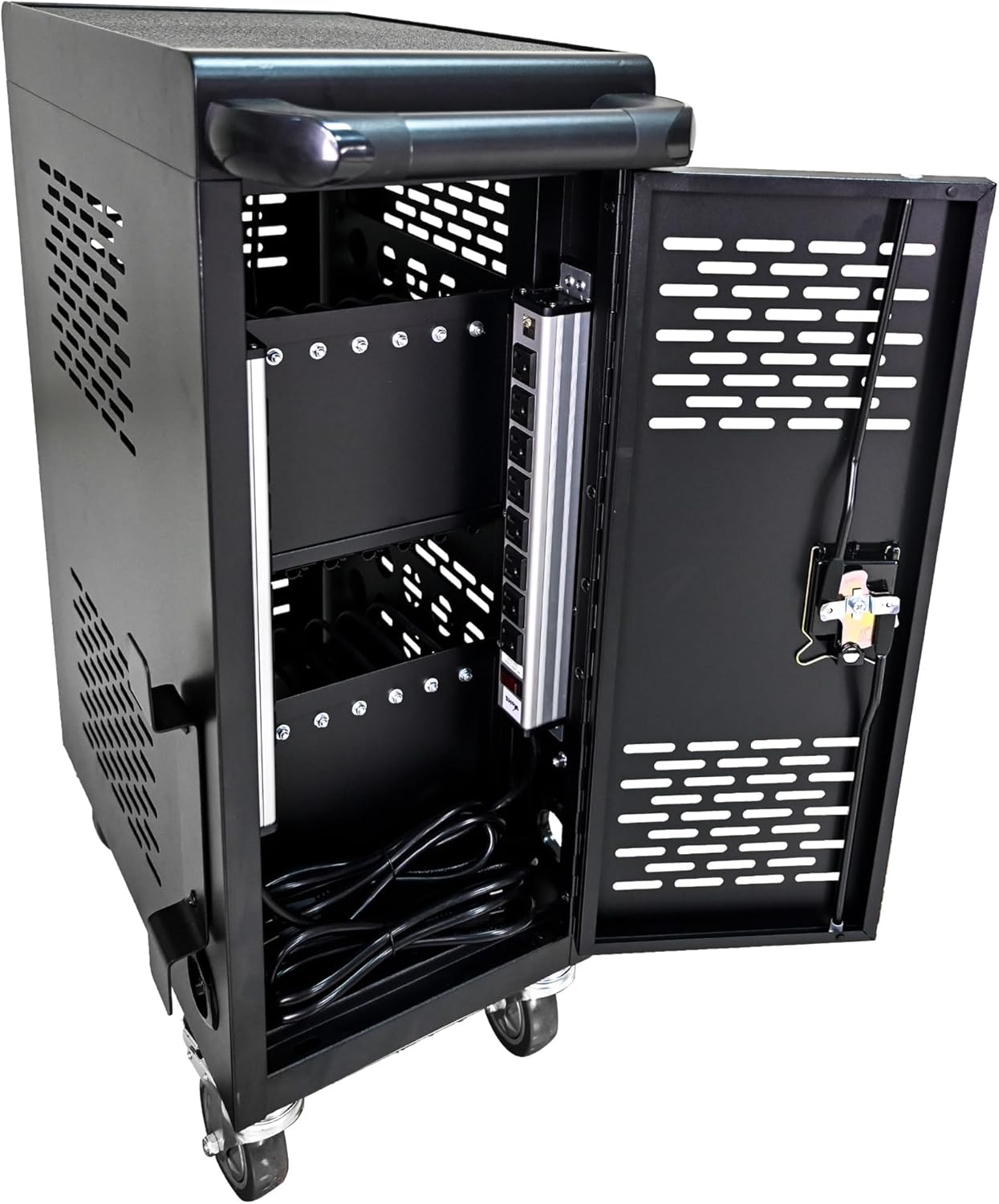 16 Device Mobile Charging Cart/Cabinet - Laptop & Tablet Storage, Lockable Station, Black