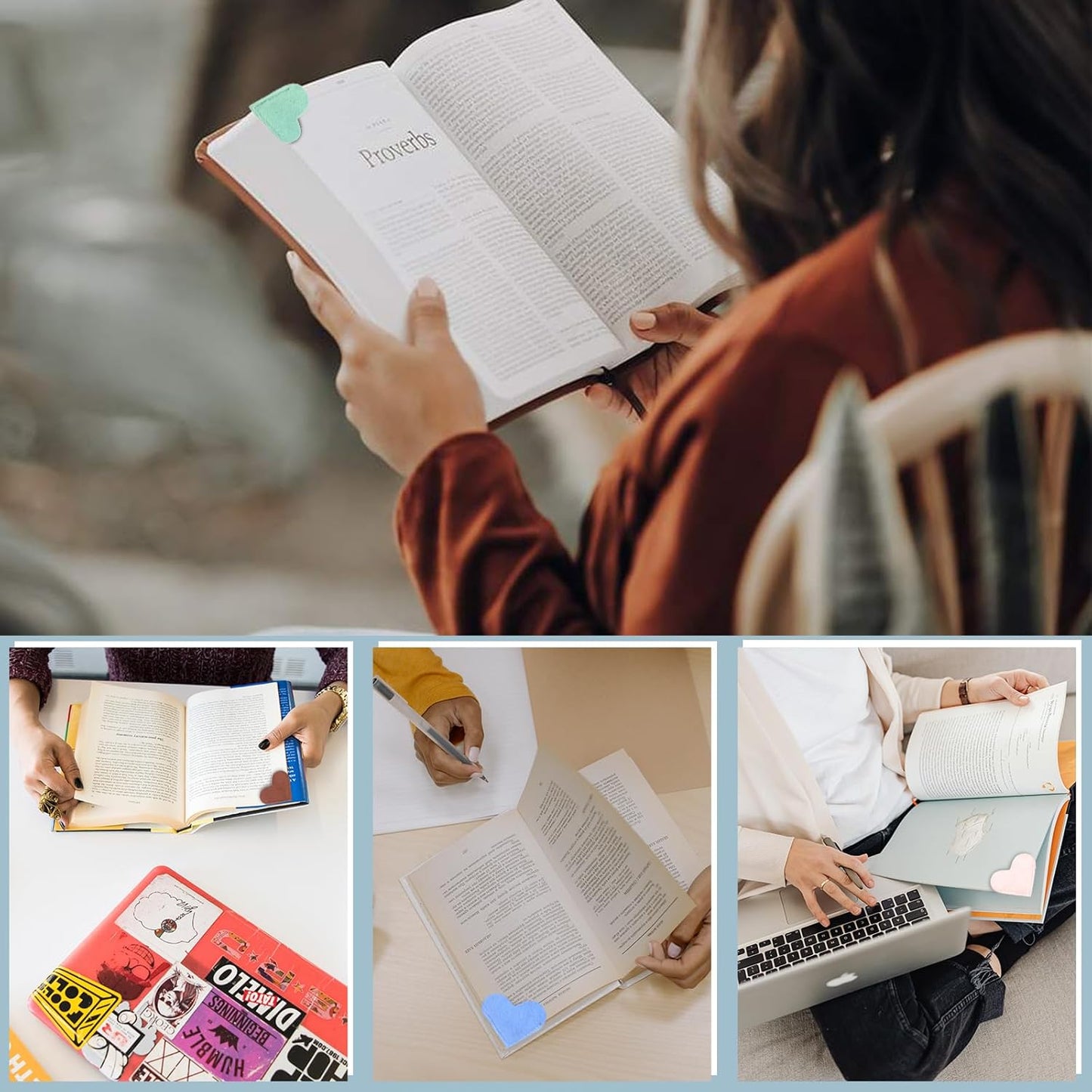 Leather Heart Bookmarks - Winjeto 6 Pieces Cute Corner Page Book Marks for Teachers Students Book Reading Lovers, for School Office Home Supplies (Furry(6pcs))