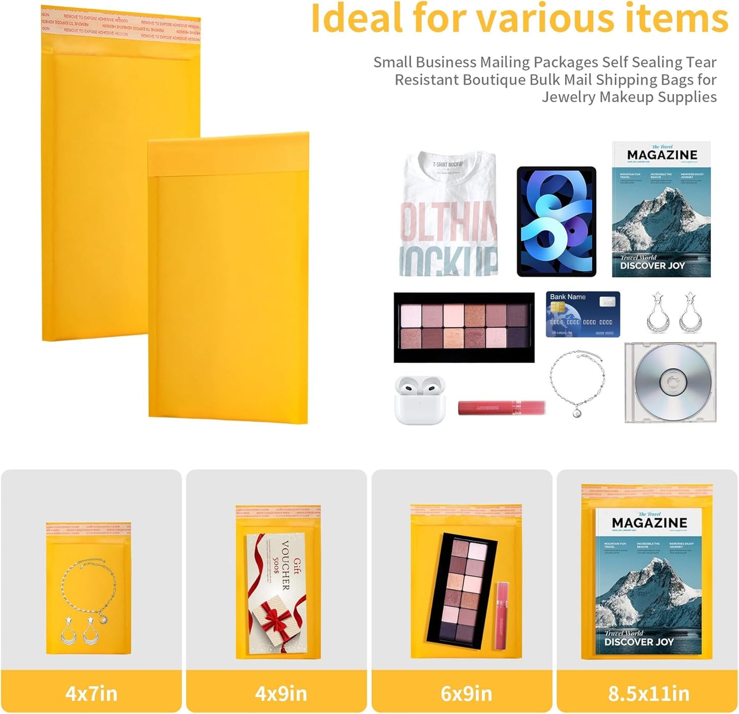 Kraft Bubble Mailers 100 Pack, 5"x10" External Dimension, Usable Size 4x9" Thick Bubble Envelopes Waterproof Cushioned Padded Mailers Shipping Packaging for Small Business Yellow #000