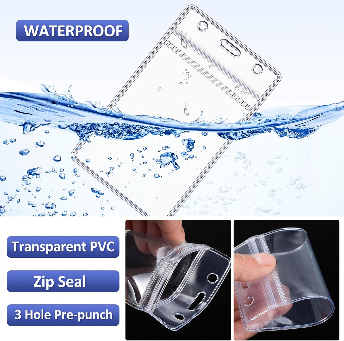 Marspark 200 Pcs Name Tag Lanyards with ID Holder Lanyards for ID Badges Resealable Flat Neck Name Tag with Clip Waterproof Plastic Clear Badges Bulk for School Office Supplies (Black,Blue)