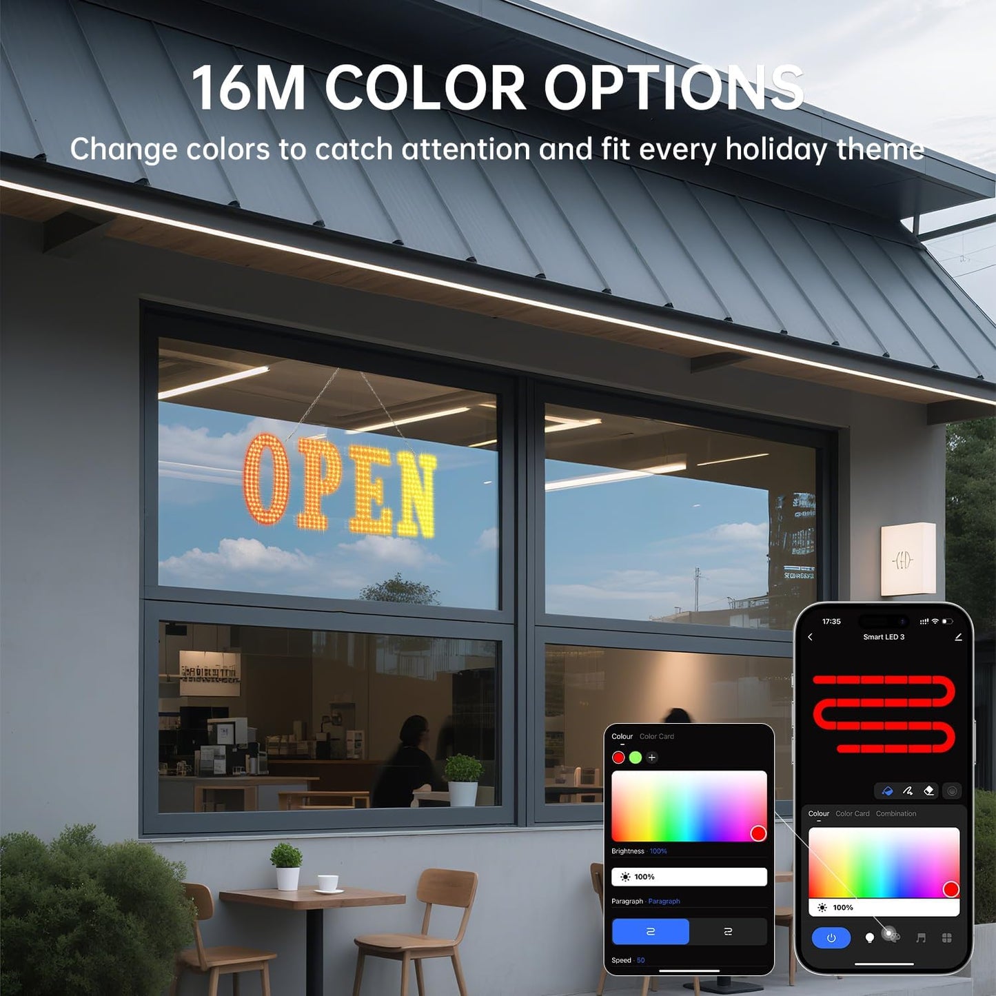 LED Open Signs for Buiness, 40"x14"Large Open Light Up Signs with Remote Controls, Smart App, DIY Editor Colours Sign Flashing Light for Storefront Window Bar Salon Cafes Retail Shops