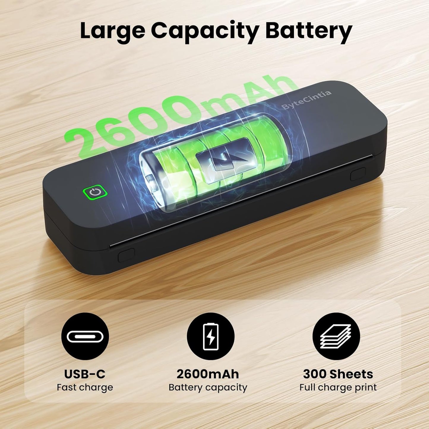 Portable Printer for Travel, Bluetooth Thermal Printer Supports 8.5 x 11 Inch US Letter Size, Compatible with Android and iOS & Laptop Inkless Mobile for Office, Car, School