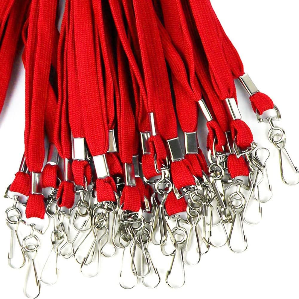 Ollain Badge Lanyards Flat Lanyard Swivel Hooks Durably Neck Bulk lanyards with Clip for Women/Men Business Card Lanyards ID Card Lanyards Employee Lanyards Students (Red, 100 Pack)