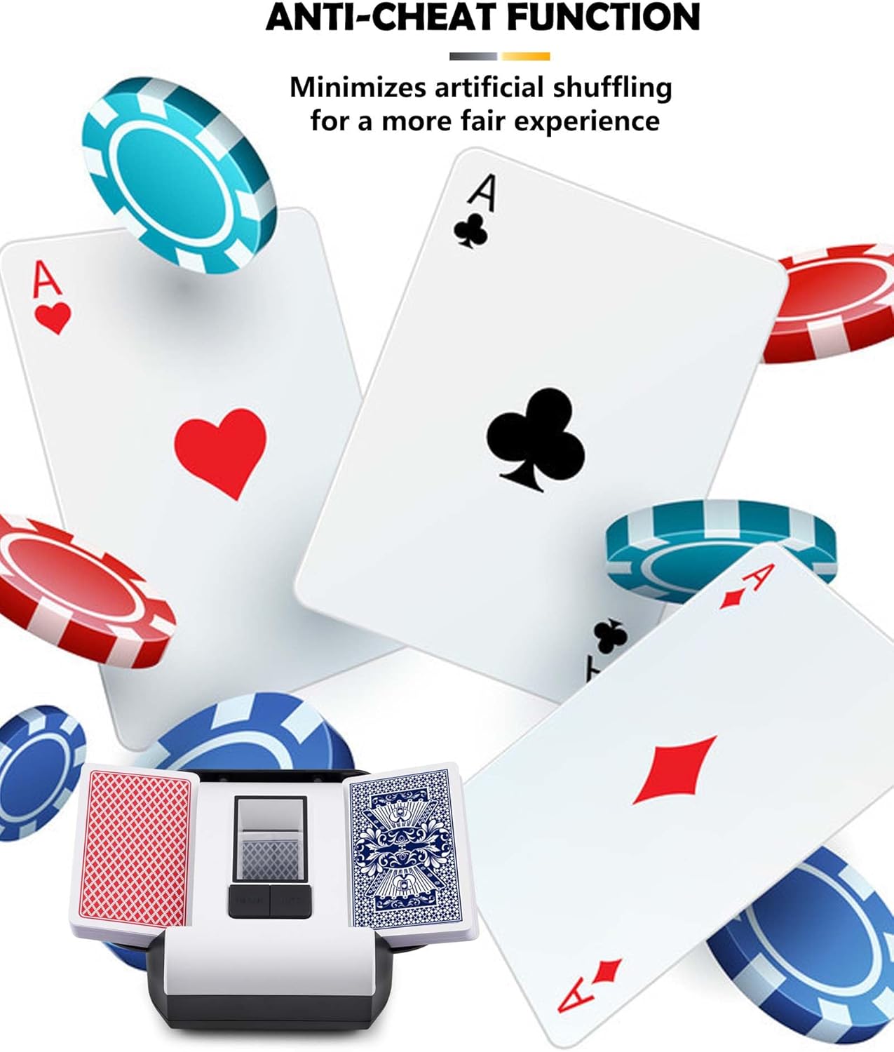Automatic Card Shuffler, Electric Card Shuffler for 1-2 Decks One-Touch AUTO & Manual Mode Rechargeable 2000mAh Battery Low Noise Ideal for Poker UNO Blackjack Texas Hold'em Skip-Bo Phase 10