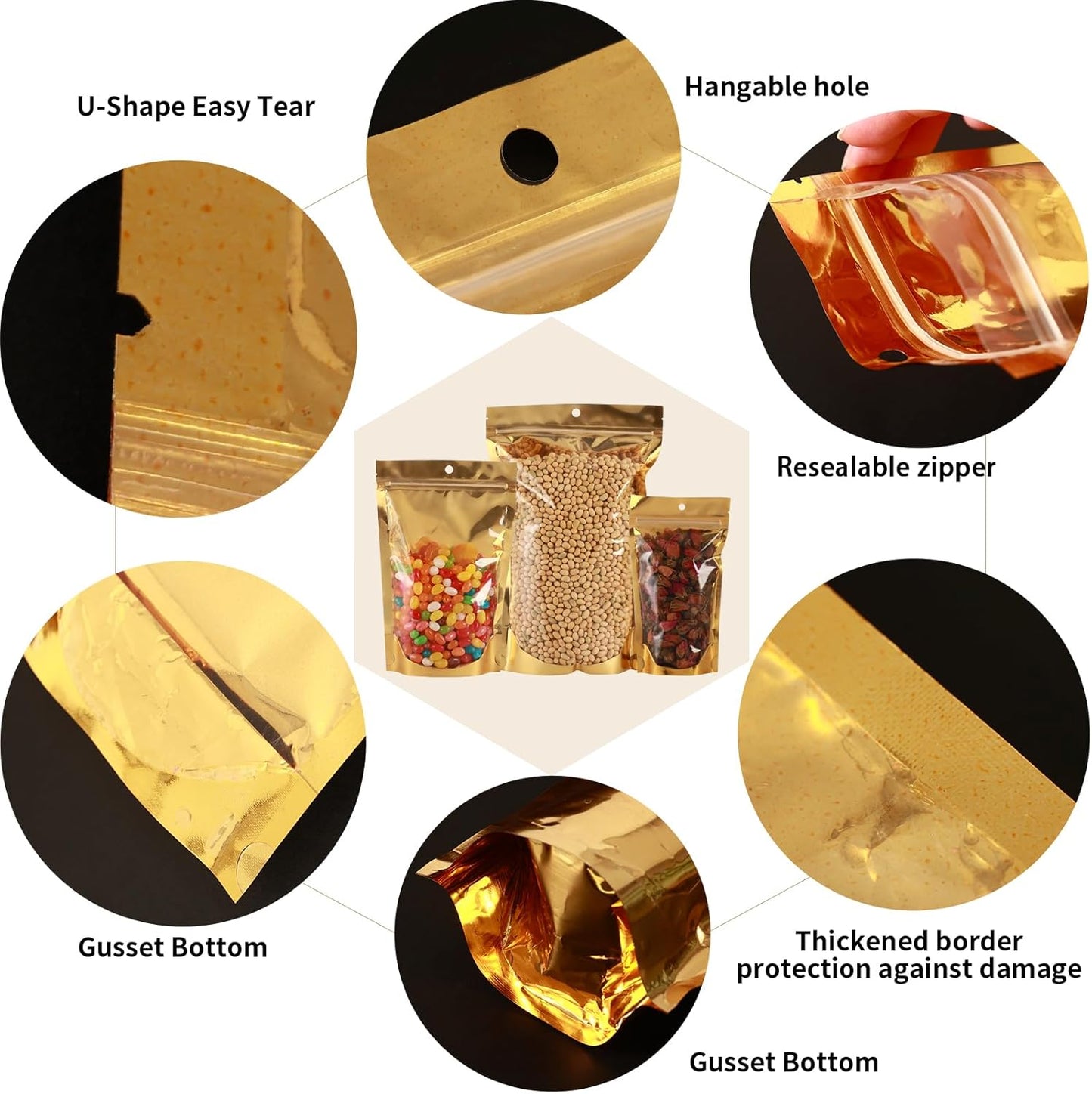 200 Pcs Mylar Bags for Food Storage, 7x10 Mylar Bag with Window Stand Up, Bulk Holographic Resealable Bags Smell Proof Bag Food Packaging for Small Business Freeze Dried Candy Jewelry Foil Packaging
