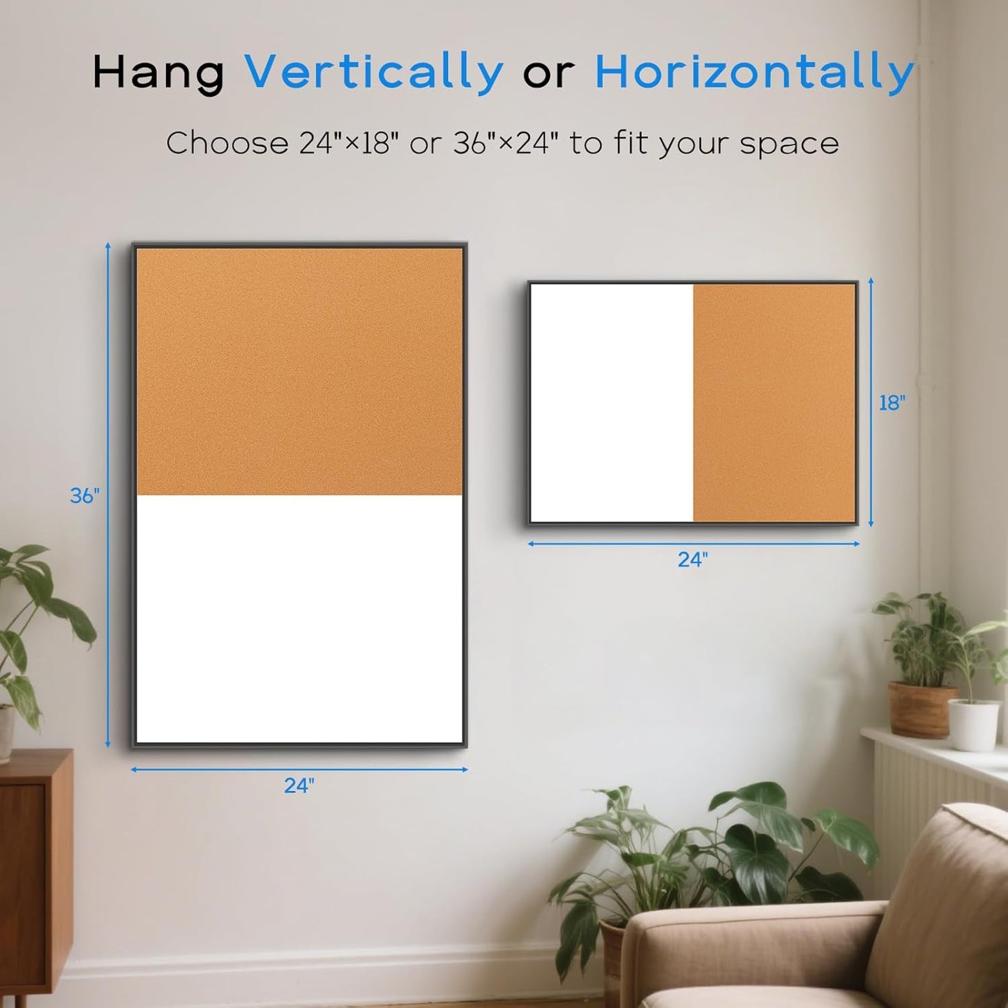 White Board Cork Board Combo, 36'' x 24'', Magnetic Dry Erase Board and Pin Board for Wall, Black Aluminum Frame Bulletin Board for Home Office School with Accessories