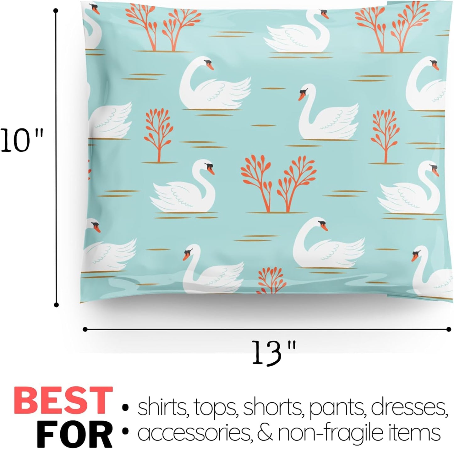 Poly Mailers 10x13 100 Pack | Self-Sealing Shipping Bags Envelopes for Small Business | Waterproof Durable Packaging | Swan | Teal Bird Floral | à la mode Mailers