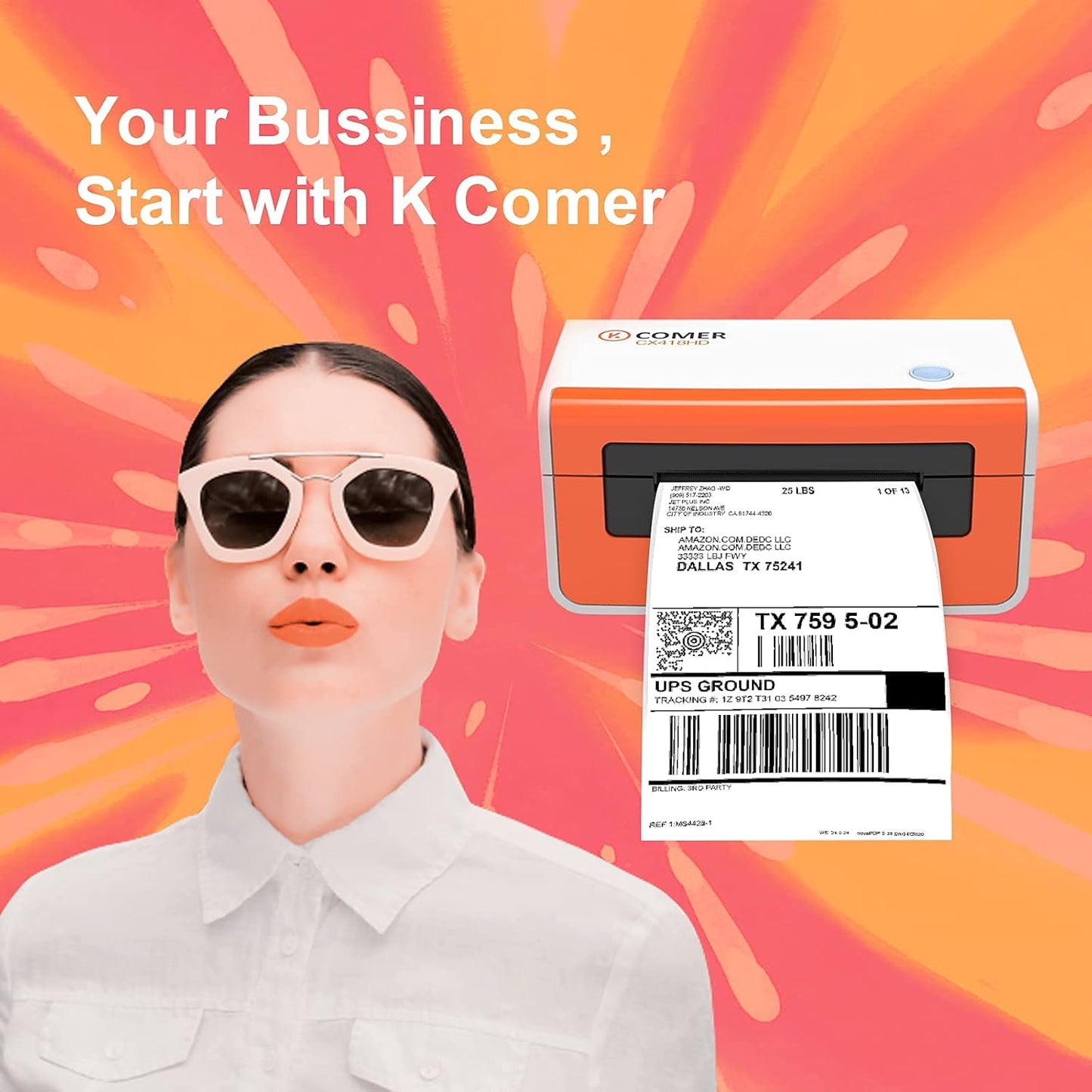 K COMER Thermal Label Printer 300DPI,4x6 Shipping Label Printer for Package,Desktop Label Maker Compatible with Amazon, Etsy, USPS, Shopify, Ebay, Work with Windows & Mac for Small Business