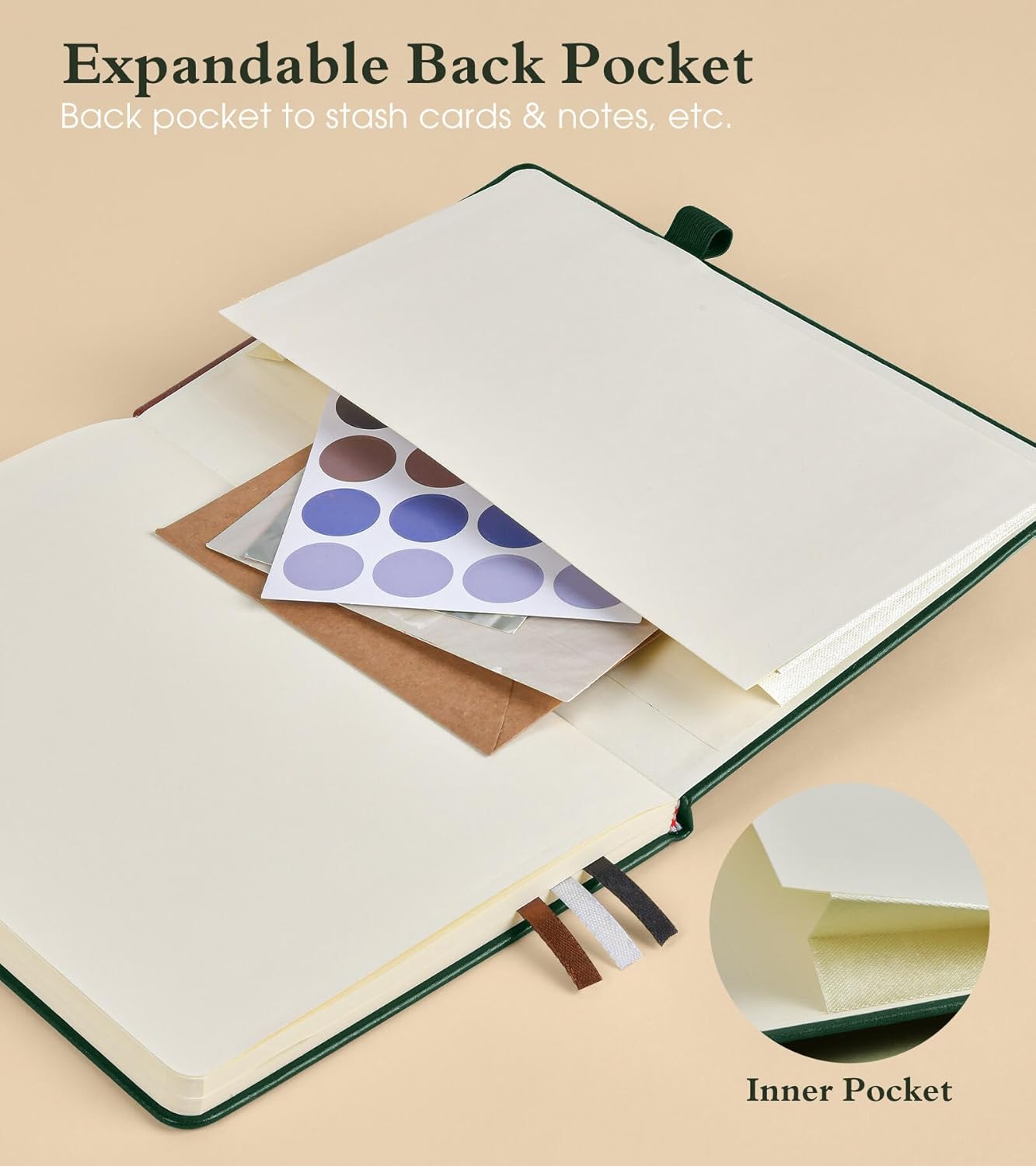 Blank Journal Notebook for Women Men,160 Pages,Inner Pocket,A5 Hardcover Sketchbook for Drawing, Sketch book, Unlined Notebooks for School,Work,Travel Journals for Writing 5.8"x8.5" (Green)