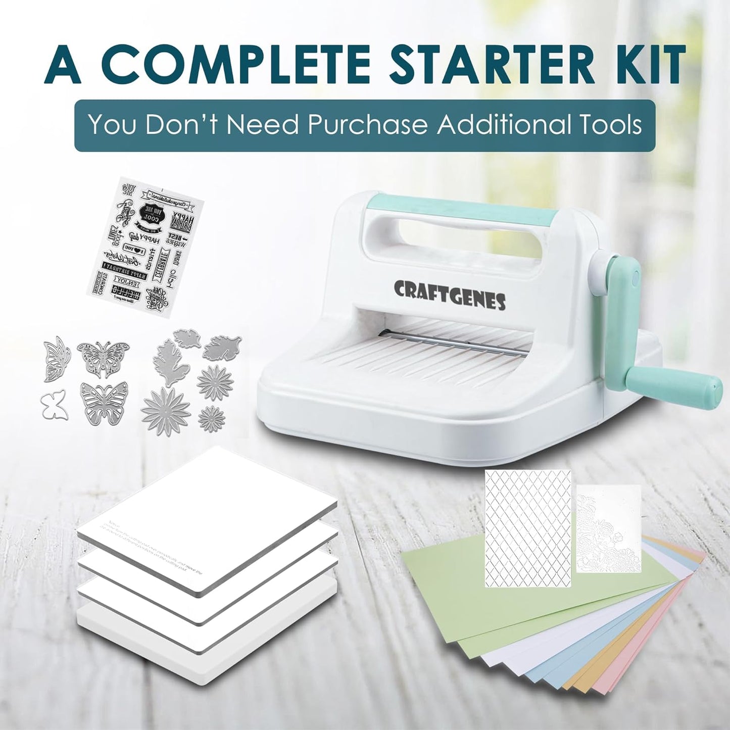 Die Cutting Machine, Manual Embossing Machine 6'' Opening Size for Cardmaking, Scrapbooking, and DIY Crafts – Complete Set with A5 Die Cuts, Embossing Folders, and Plates