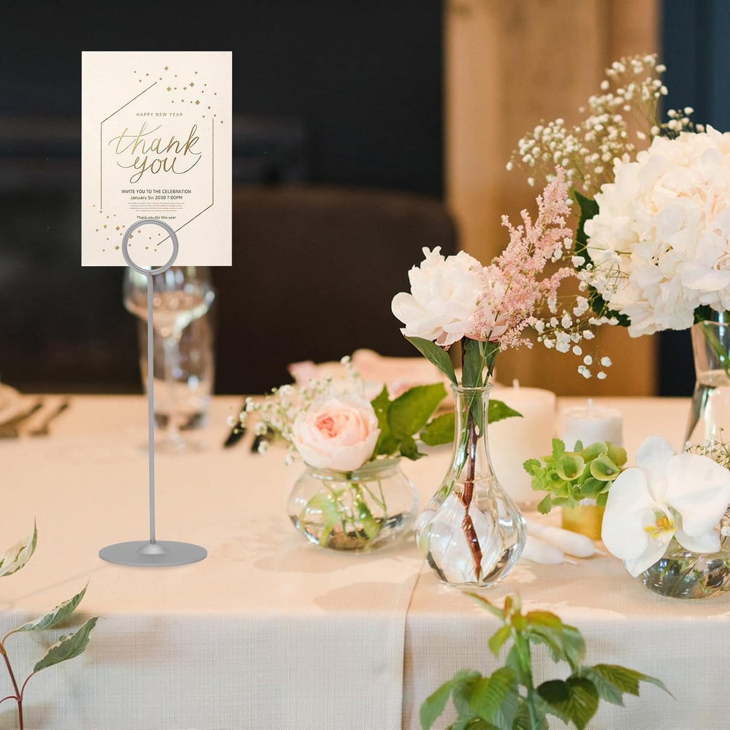 Urban Deco 16 Pieces Table Card Holder 8 inches Table Number Holders Place Steel Card Holders for Photos, Food Signs, Memo Notes, Weddings, Restaurants, Birthdays(Matte Silver)