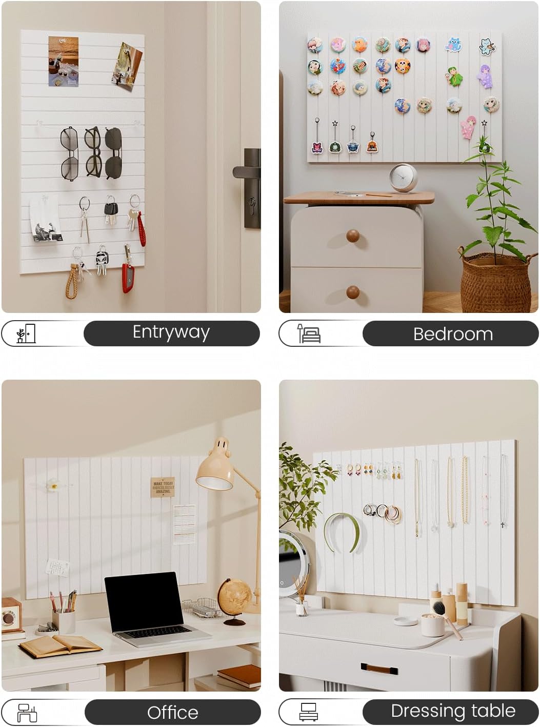 Felt Bulletin Board Tiles -28"x18" with 40 Adhesive Tabs, Cork Board Alternative for Office Decor, Push Pin Board Wall Organizer 6-Pack (Milky White)