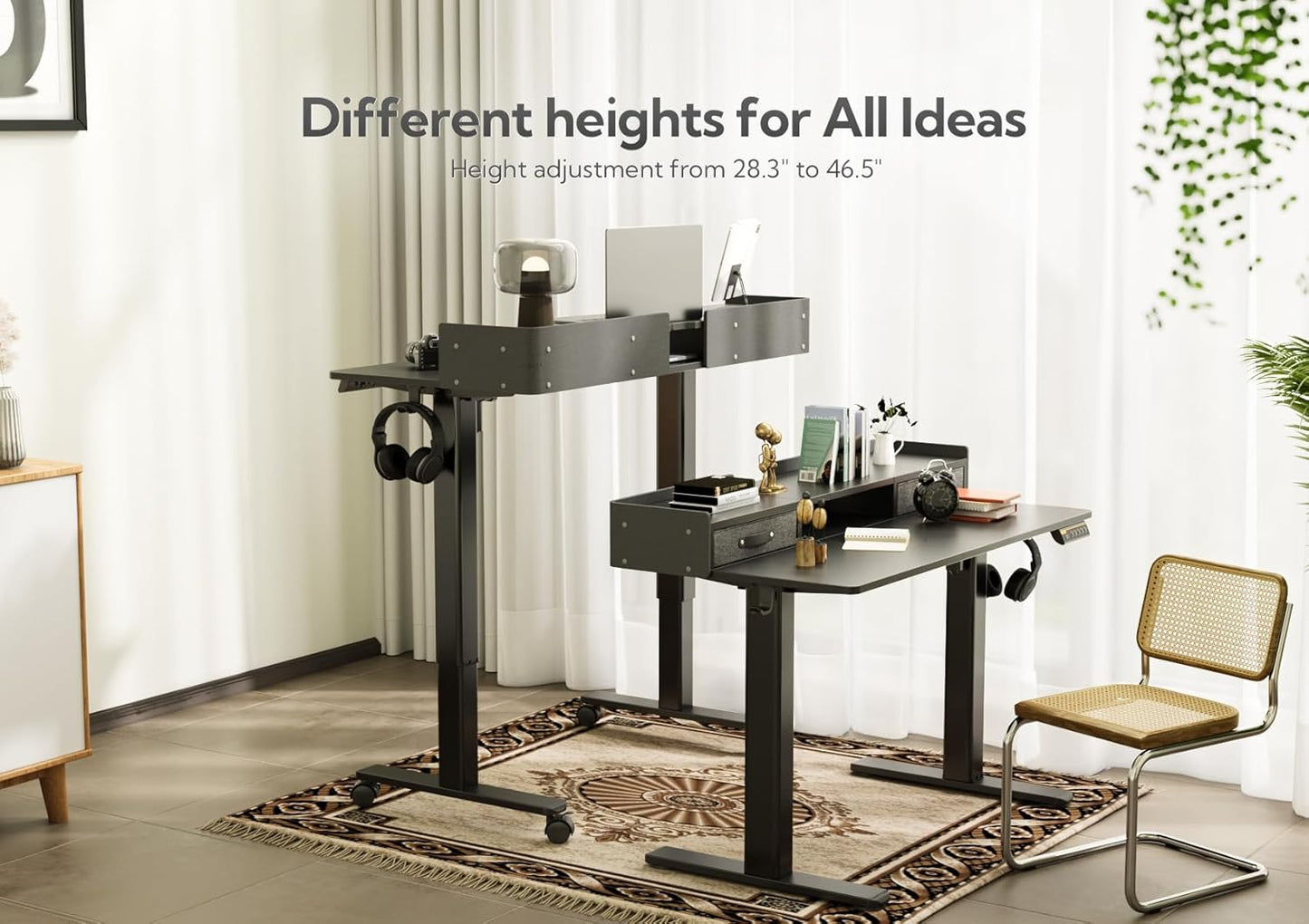 Claiks Standing Desk with Drawers, Adjustable Stand Up Electric Standing Desk Adjustable Height with Storage Shelf and Splice Board, 59 Inch, Black