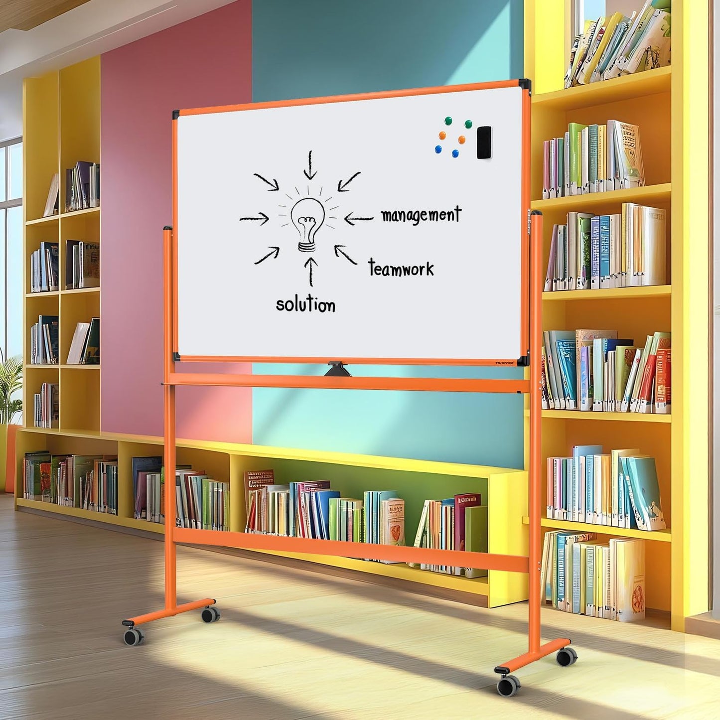 Large Dry-Erase Rolling Magnetic Whiteboard - 48 x 32 Inches Dry Erase Board with Stand Height Adjust Double Sides Mobile White Board Easel on Wheels with 25 Sheets Paper Pad Office, Home & Classroom