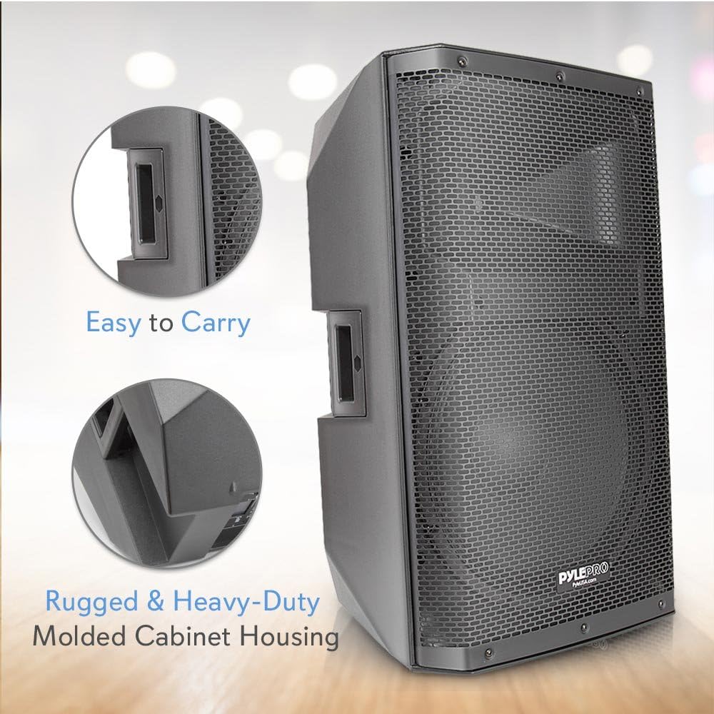 Pyle Bluetooth PA Monitor Speaker System - 1400 Watt indoor Outdoor Loudspeaker w/ 15 Inch Subwoofer, 1.75" Tweeter, 38mm Stand Mount Support, XLR - For DJ Party On-Stage - Pyle PADH15BTA Black