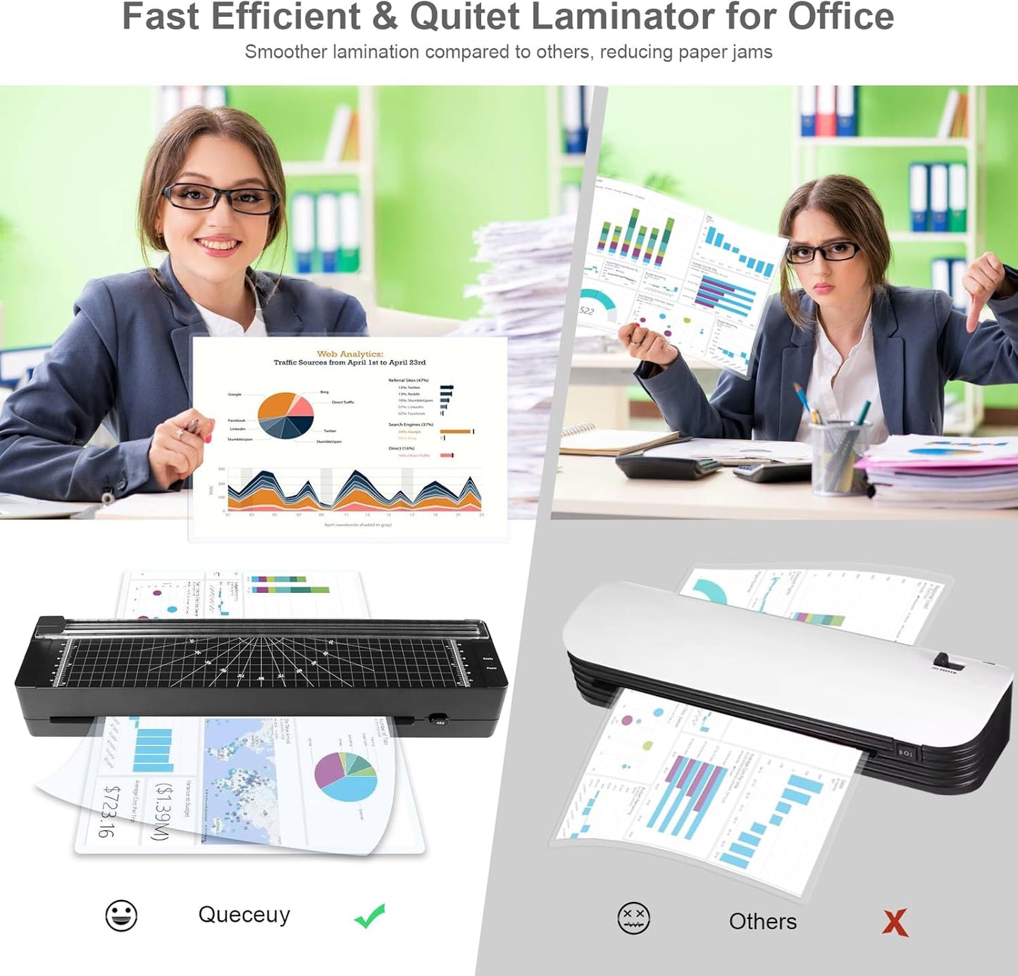 Laminator Machine 9-inch Includes 10pcs ,Laminating Sheets with Corner Rounder,Quick Warm-up, Ideal for Teachers Home Office Portable Lamination Machine