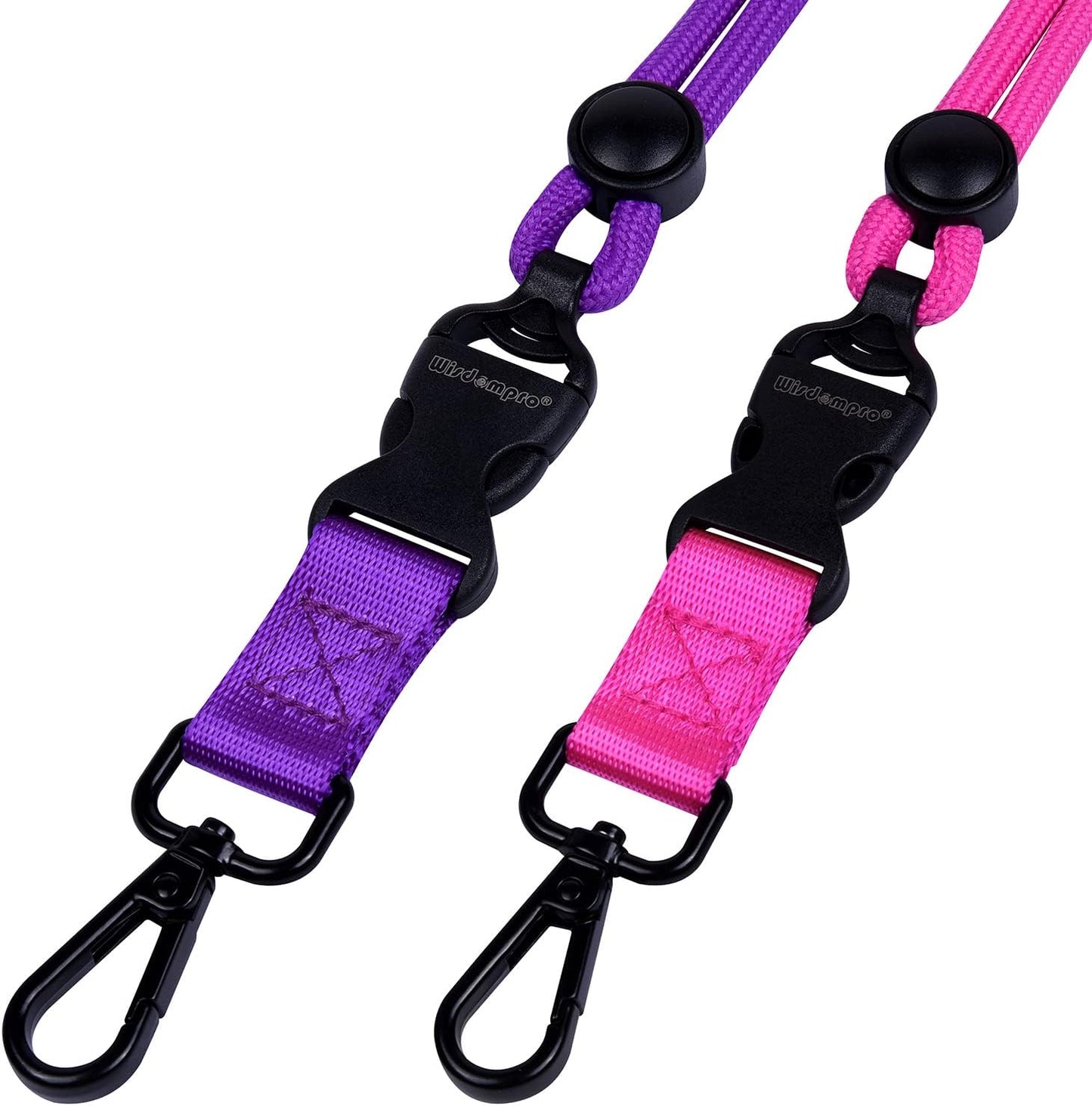 Wisdompro 2 Pack of 21 inch Durable Round Cord Heavy Duty Lanyard with Safety Breakaway Buckle, Detachable Buckle and Metal Hook for Keys, ID Card Badge Holders - Hotpink and Purple