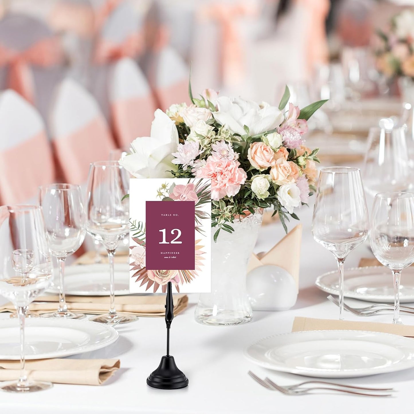 12 Pcs Table Number Holders 3 Inch Place Card Holder with Alligator Clip Metal Table Card Holders Table Number Stands Table Sign Holders for Photos, Food Signs, Birthdays, Weddings (Black)