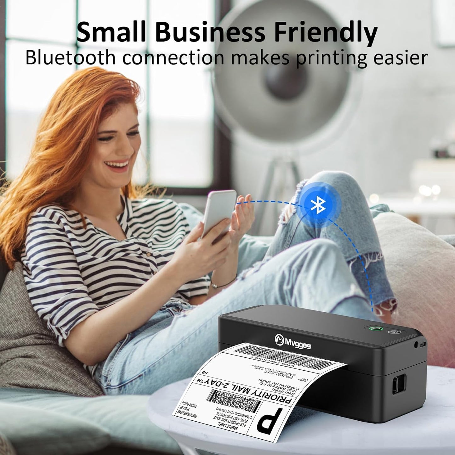 Mvgges Shipping Label Printer,Bluetooth 4x6 Thermal Label Printer for Small Business Office or Home, Compatible with Android, iOS, Windows and Mac, Widely Used for Amazon,Ebay,USPS,Etsy