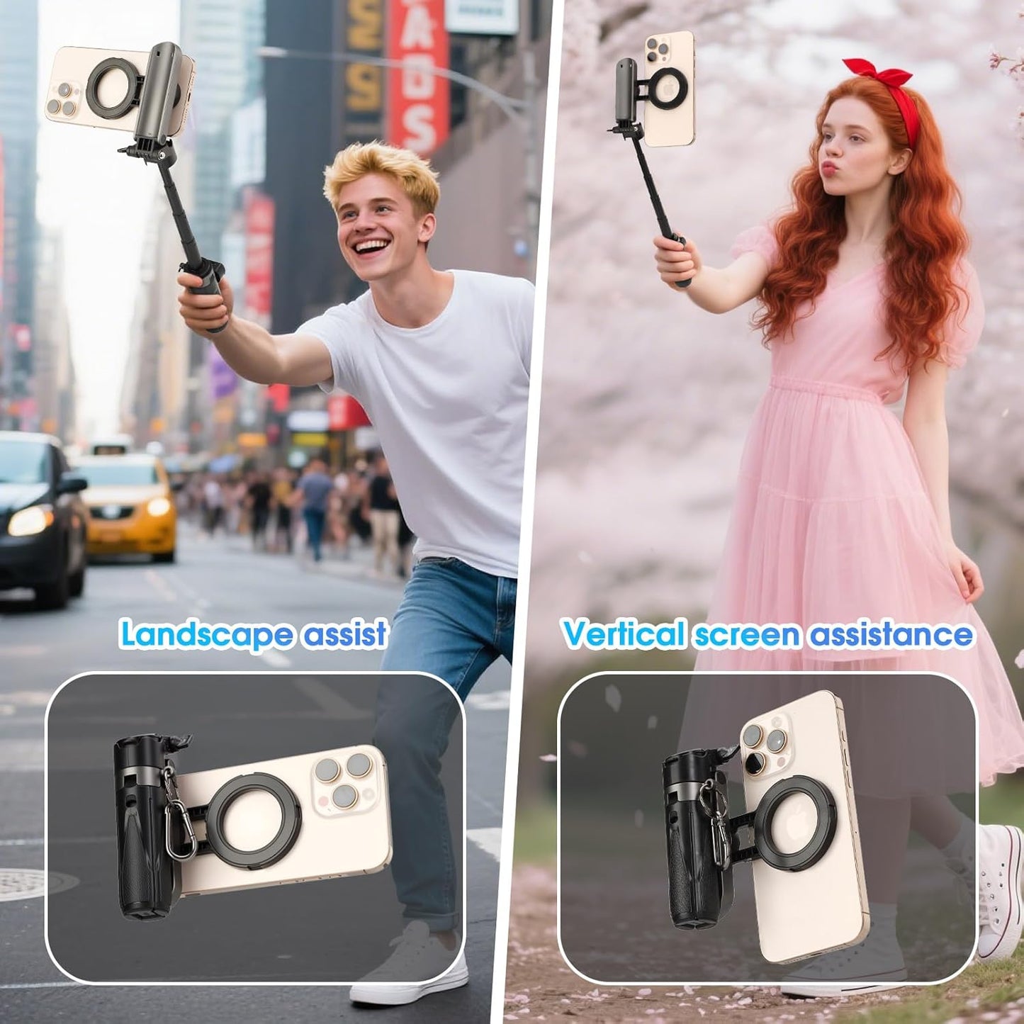 Magnetic Tripod for Phone,2 in 1 for Magsafe Stand& Clip Portable Pocket Size Selfie Stick for Android/iPhone,Phone Holder with Wireless Rechargeable Remote Control for Photography, Live Streaming