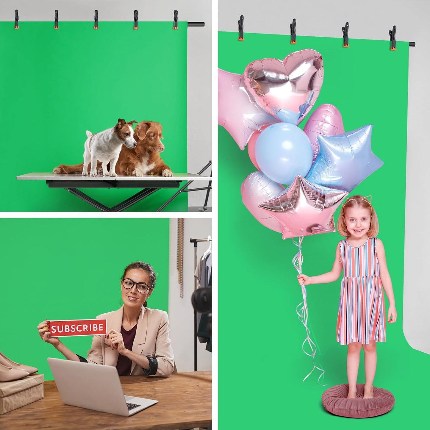 Green Screen Backdrop Kit with Stand, 8x5.3ft Portable GreenScreen Background Stand for Streaming Video and Photography Shoots