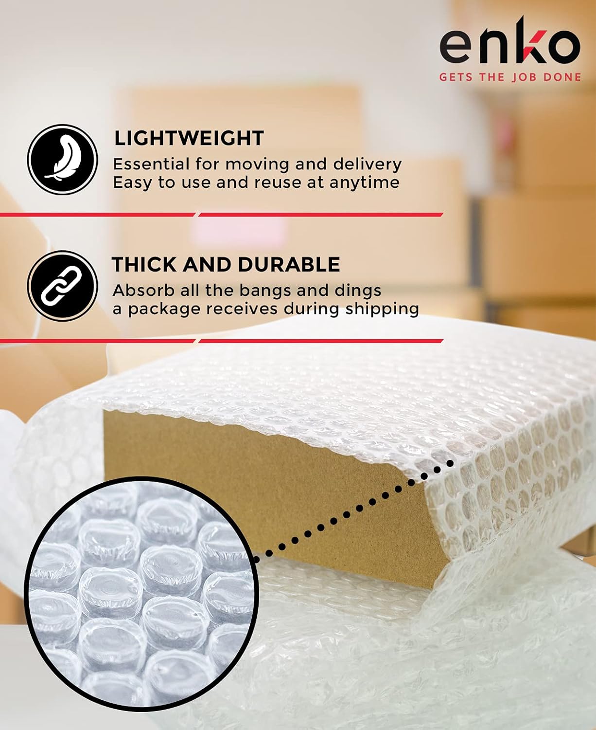 enKo (2 Pack) 12 inch x 72 feet Bubble Cushioning Wrap Roll Perforated 20 Fragile Sticker Labels for Moving Shipping Packing Boxes Supplies