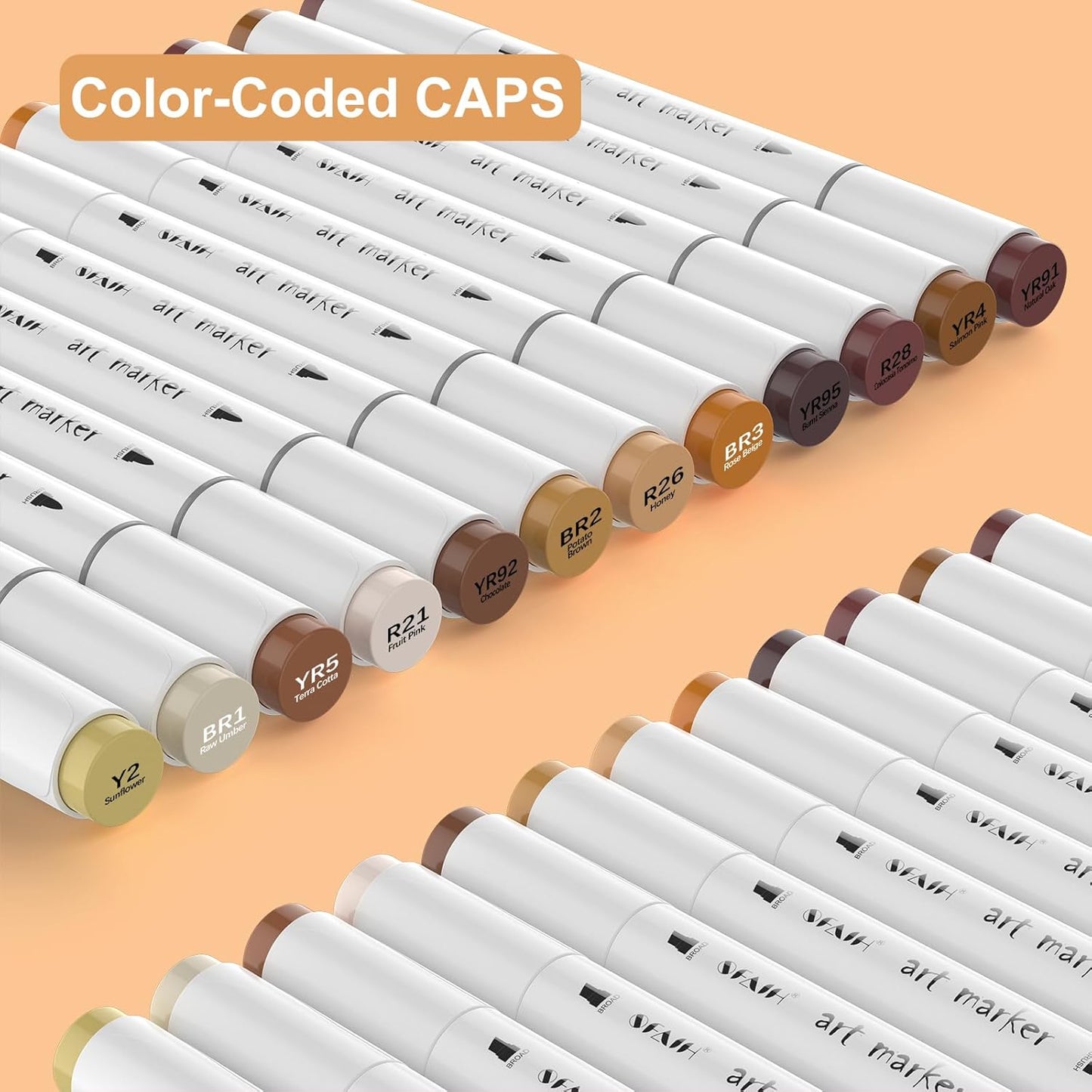 SFAIH Skin Tone Alcohol Markers Brush Tip - 12 Dark Skin Colors Double Tipped Art Markers for Artist Adult Coloring Illustration, Gifts for Artist Adult, Dual Tip Brush & Chisel - Refillable Ink