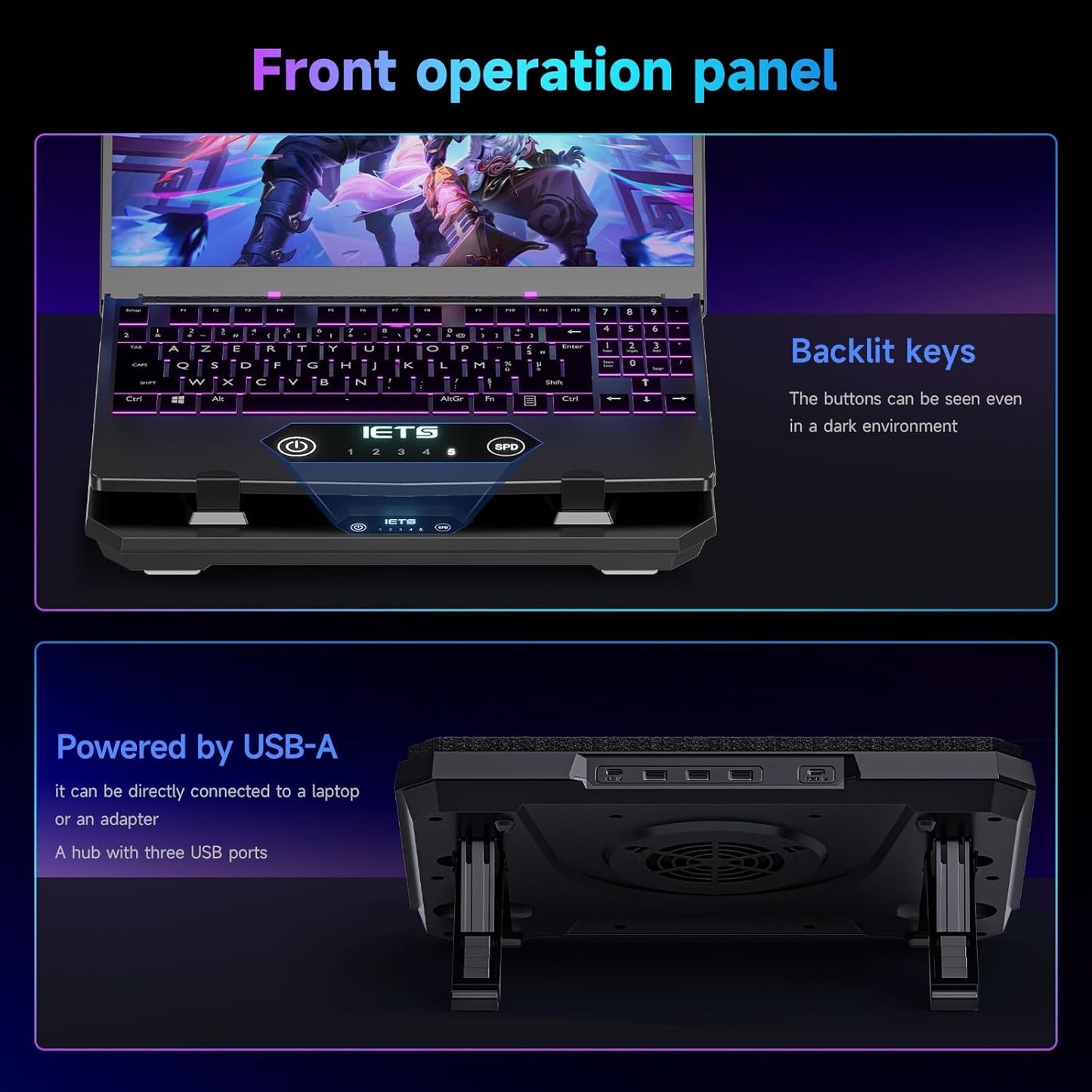 GT300 Upgraded Laptop Cooling Pad with Adjustable Stand, Turbo Boosted Cooler for Rapid Cooling 10-17inch Gaming Laptop, Flexible Sealing Ring,Featuring Air Filtration and USB Hub