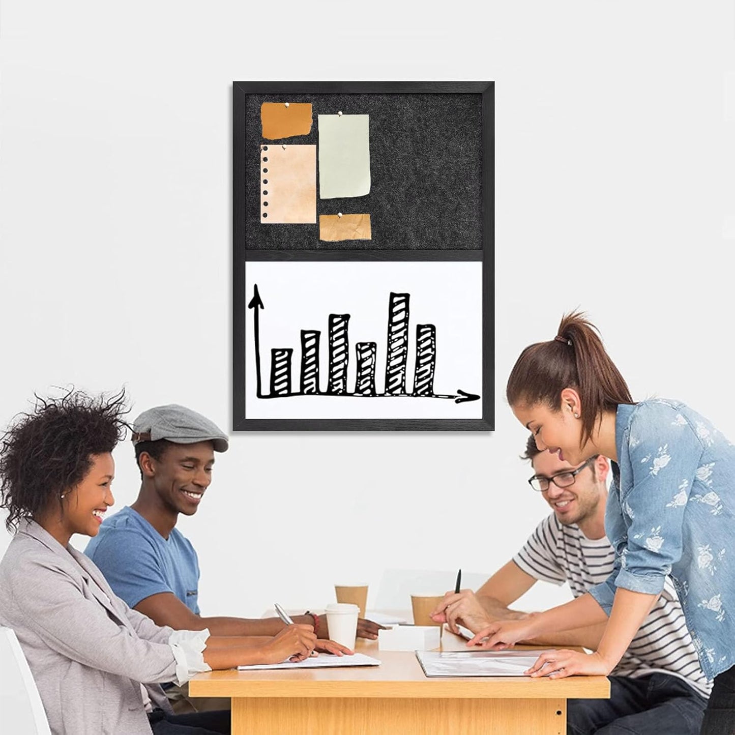 Whiteboard Bulletin Board Dark Gary Felt Board Combo for Office School Kitchen Bedroom, Black Wood Frame,17.7"*23.6",Whiteboard+BK-4560BK