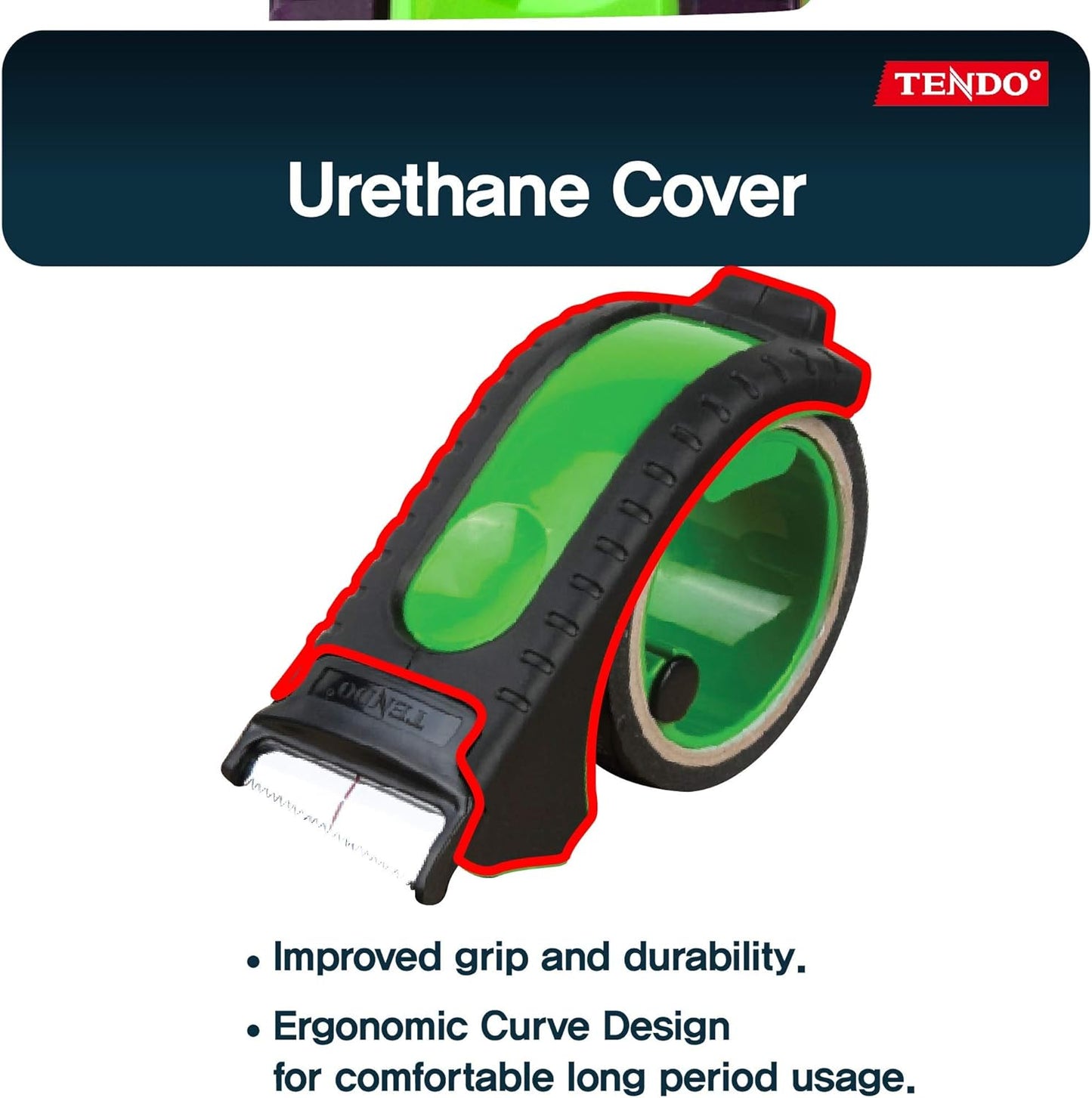 Heavy Duty Shipping Tape Dispenser: TENDO° Essential Line – Reusable, Replaceable, Eco-Friendly 2’’ Master Piece Dispenser with Patented 10° Sloped Chromium Blades - P-1200 (3th Gen.)_Green