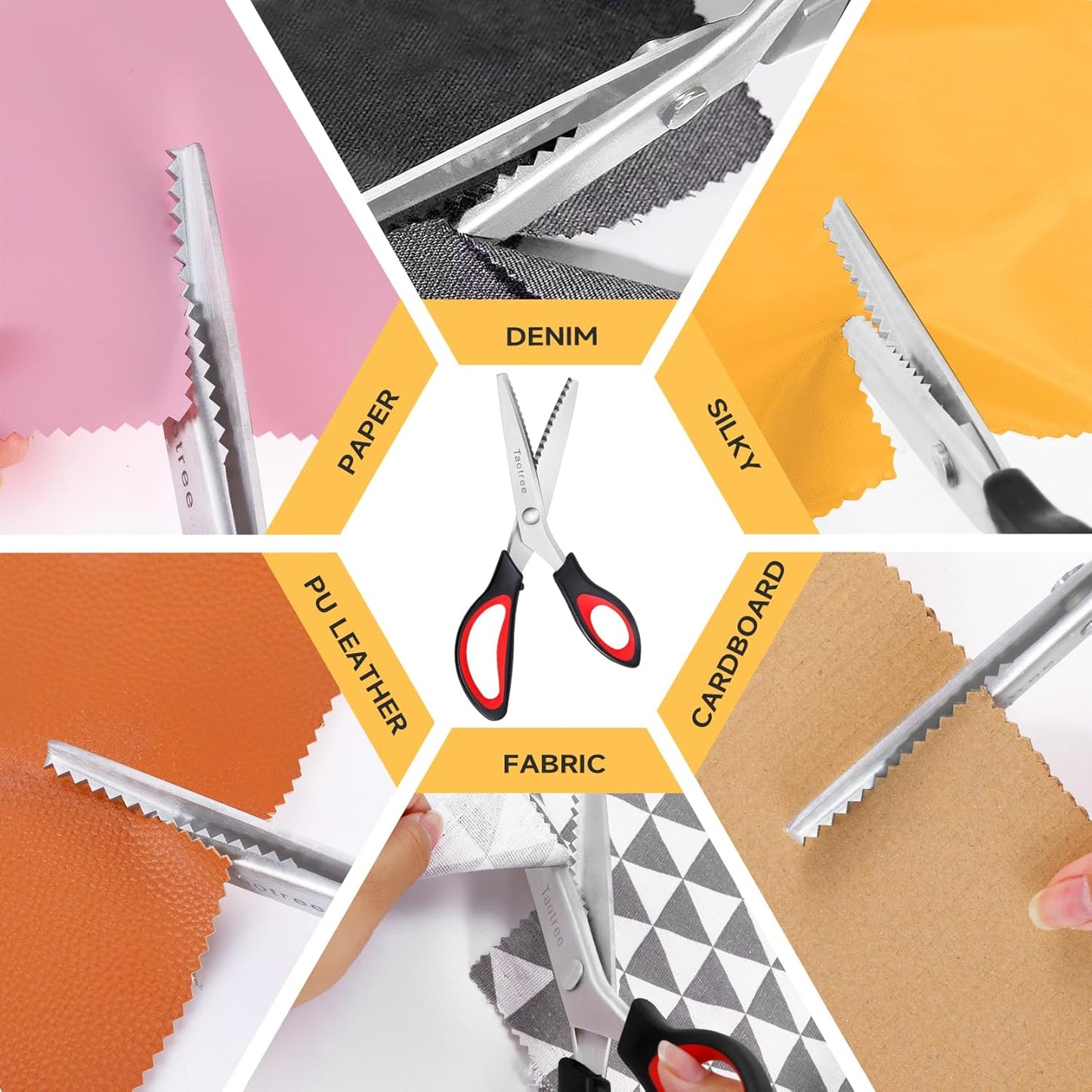 Sewing Scissors for Fabric Cutting, Taotree 9.5" Fabric Scissors Pinking Shears, Zig Zag Craft Decorative Edge, Sewing Supplies Notions Accessories for Craft Scrapbooking Supplies, Red Black 2 Pack