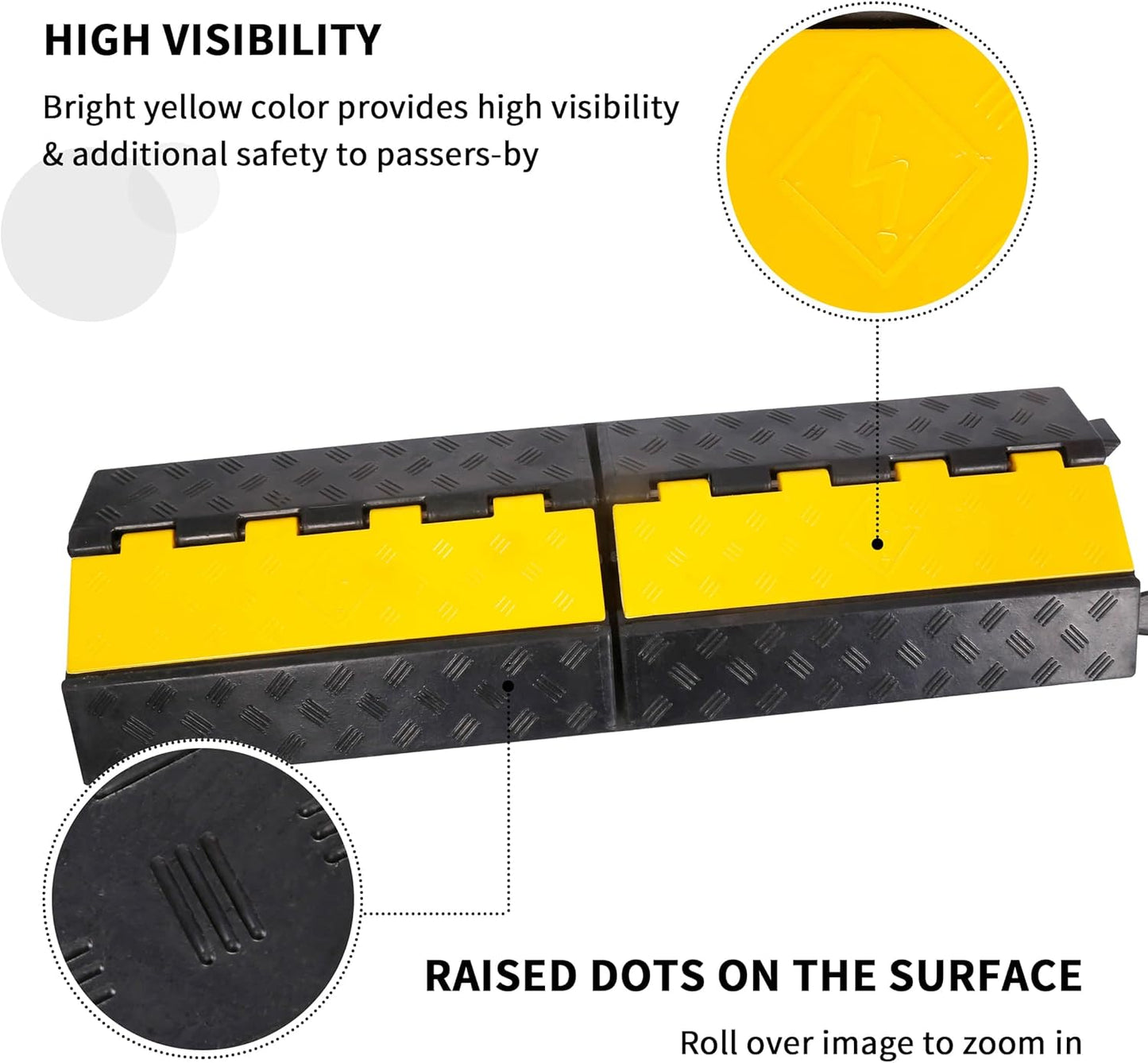 Rubber Cable Ramp Cord Cover Cable Protector Ramps Wire Hose Protective 2 Channel 22000Lbs Load Capacity Traffic Speed Bump for Asphalt Concrete Gravel Driveway Indoor Outdoor, 1 Pack