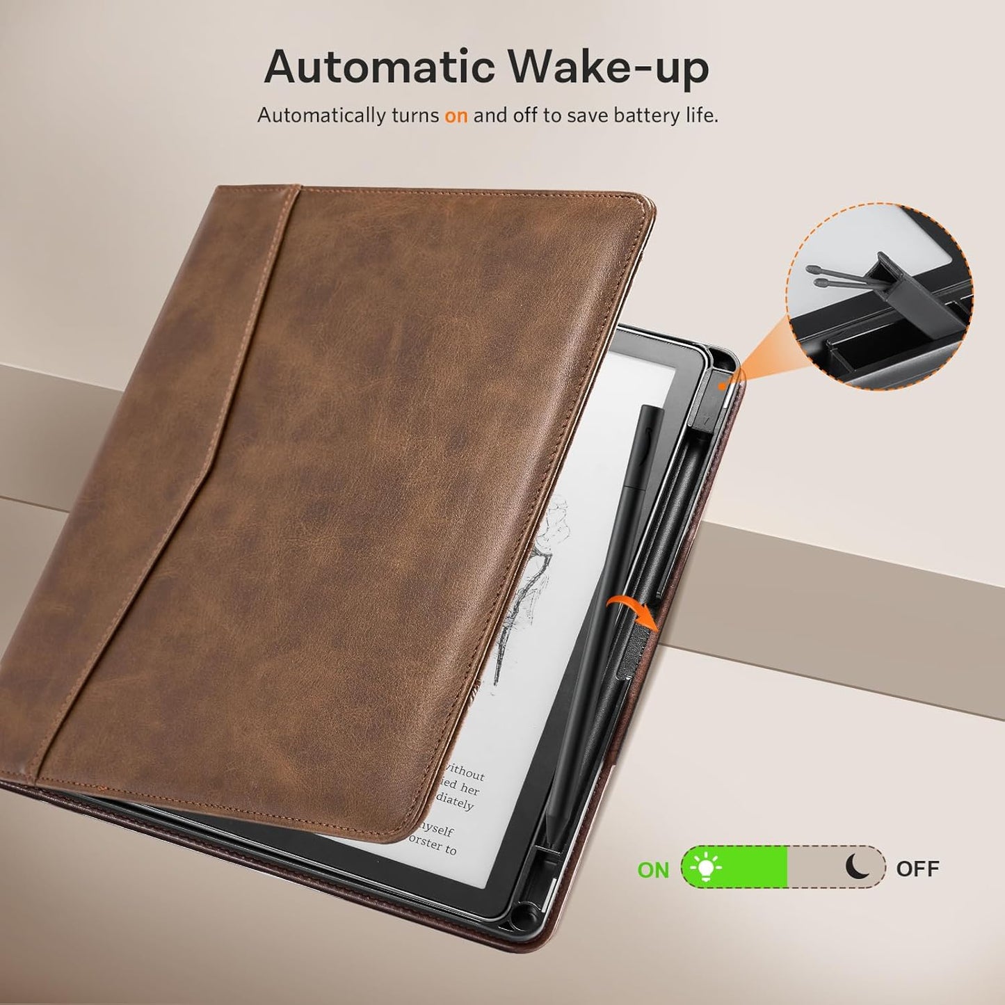 CoBak Premium PU Leather Case for Kindle Scribe 10.2", TouchPad D10, Boox Note Air 5, Folio Cover with Pen Holder, Auto Sleep/Wake, Card Slots & File Folders for Business, Not for Remarkable