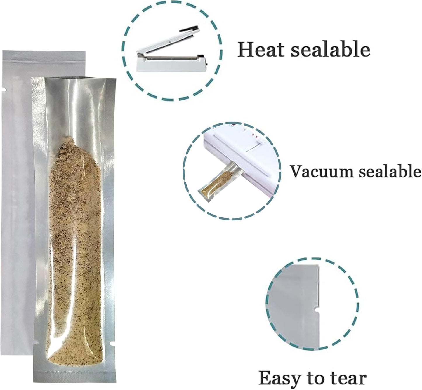 PABCK 500 Pcs 1.57x6.5 inch (inside size 1.18x6.1 inch) Clear Front Vacuum Heat Sealable Foil Bag Mylar Packets for Travel Sample Packaging Spice Candy Chololate Coffee Food Storage Aluminum Pouch