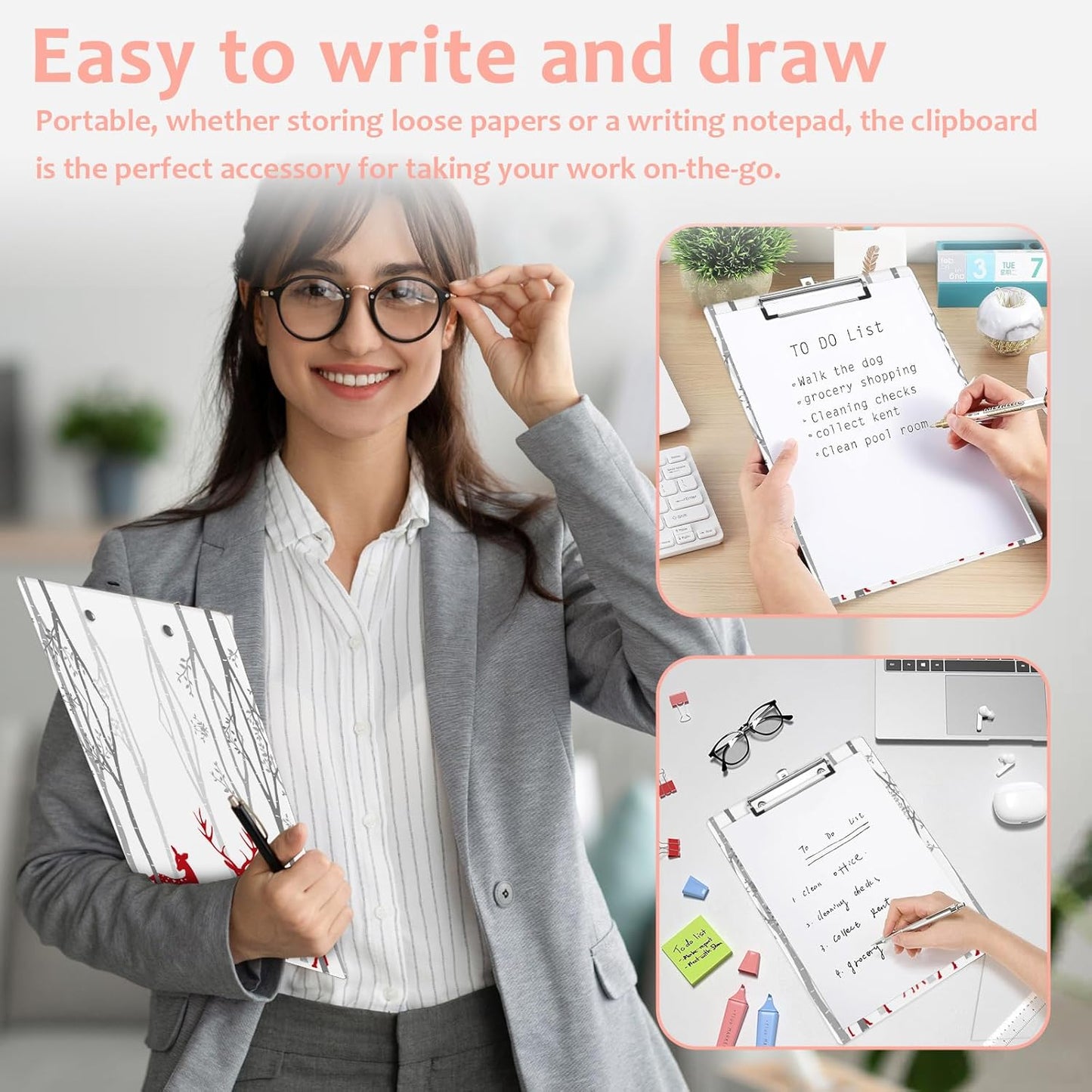 Forest Deer Plastic Clipboards,Cute Fashion Clipboard Decorative 8.5" x 12.5"Standard A4 Size Clipboards,Acrylic Clipboard for Teacher,Social Worker,Students,Nurse,Office Supplies