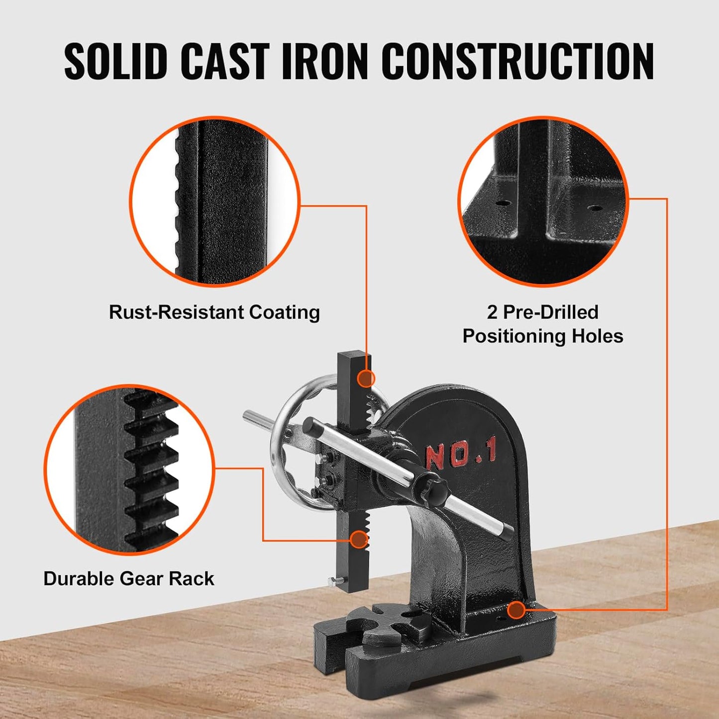 VEVOR Arbor Press, 1 Ton Manual Arbor Press with Handwheel, 5.9" Maximum Height, Cast Iron Heavy-duty Manual Desktop Arbor Press, Precision Hand Press for Stamping, Bending, Stretching, Forming