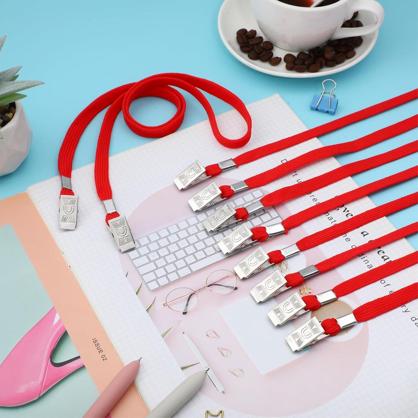 Patelai 100 Pack Double Clip Lanyards Bulk Face Mask Lanyard Twist Free 2 Hook Design Adjustable Badge Neck Strap for Conference Office Class Essential Back to School Gifts ID Card Keychain (Red)