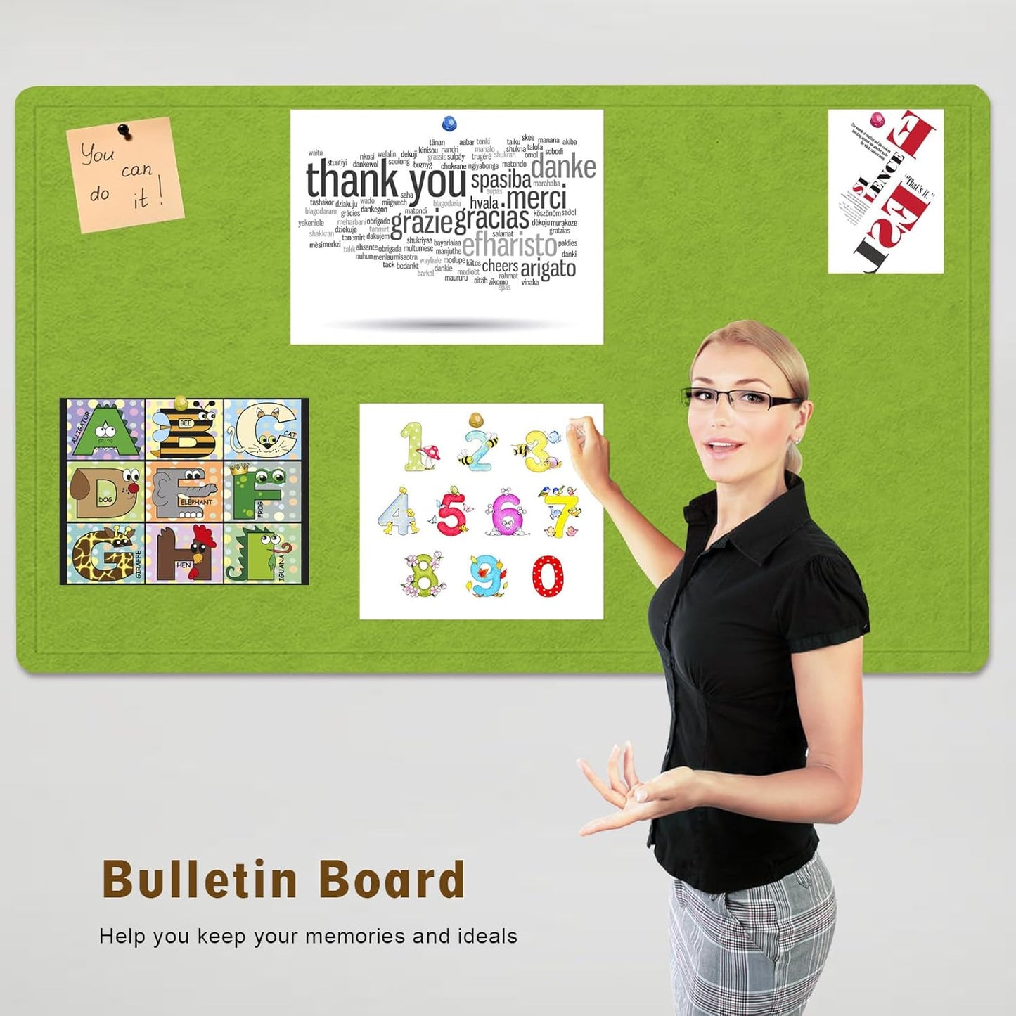 Large Bulletin Board - 60 X 36 inches Cork Board with 30 Pushpin, 5' x 3' Cork Board for Walls Pin Board, Self-Adhesive Felt Board Vision Board Foldable Photo Board for Wall (Foliage Green)