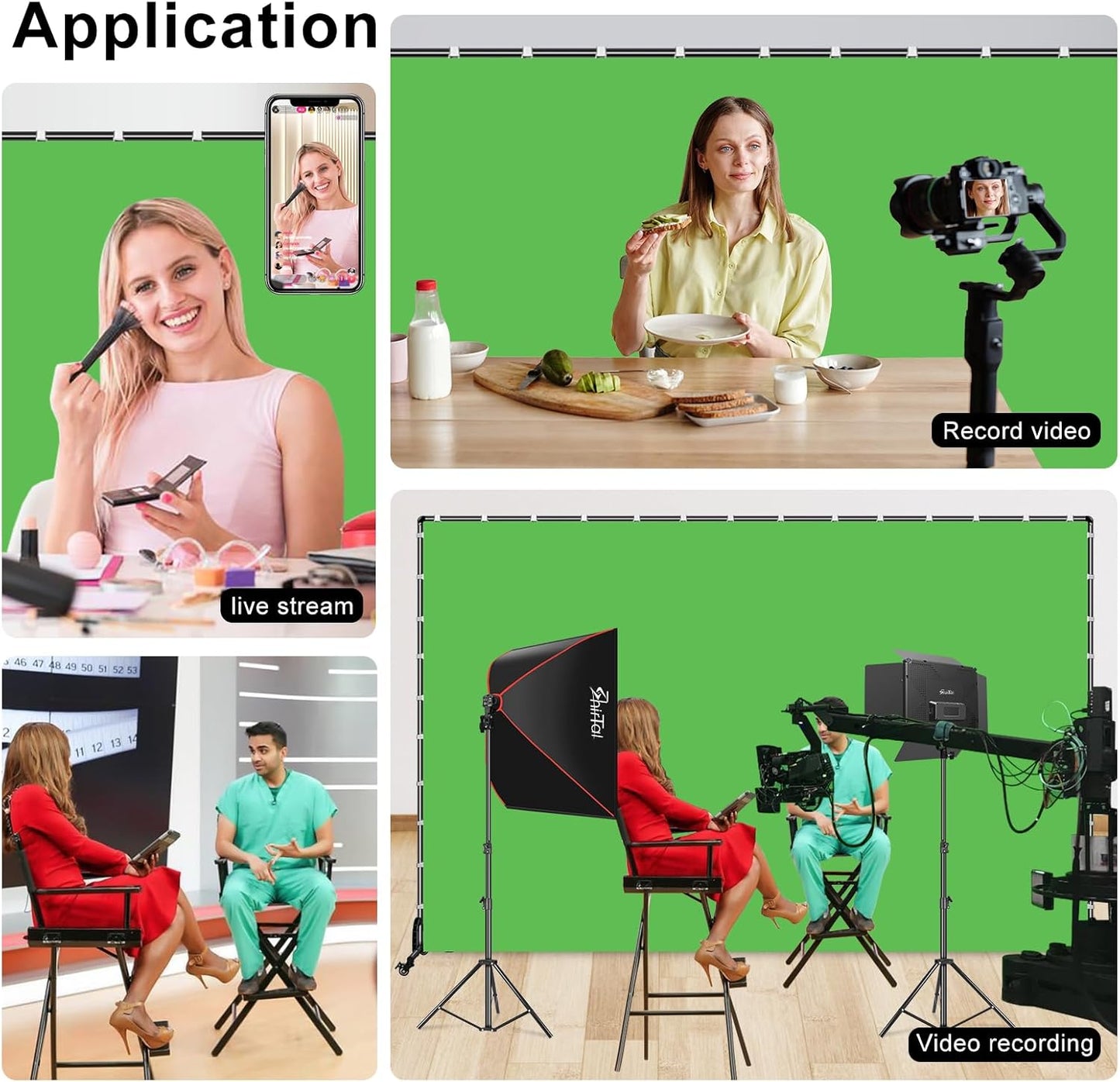 7x10ft Green Screen Backdrop with Stand,Movable Backdrop Stand with Wheels Greenscreen Background for Streaming,Studio Video Recording,Zoom Meeting,Party