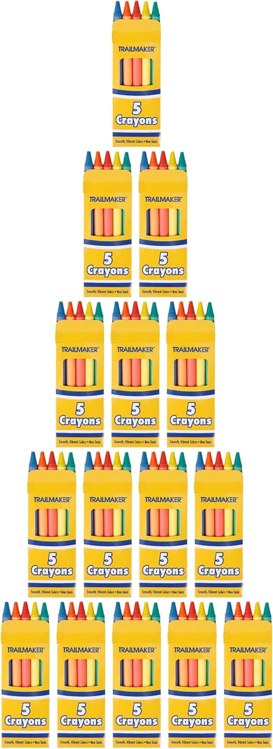 Trail maker Wholesale Bright Wax Coloring Crayons in Bulk 96 Pack Crayons, 5 Per Box in Assorted Bundle Art Sets (96 Pack)