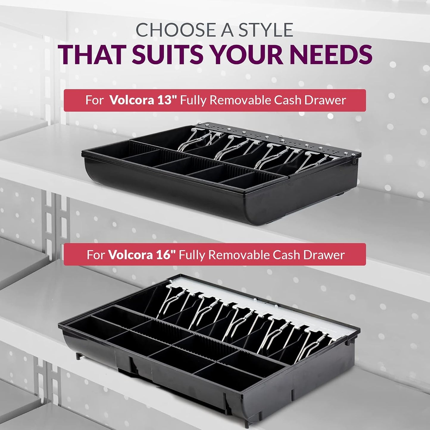 Volcora Cash Drawer Tray - 14.1 x 13 x 2.5 Inch Cash Register Insert - 5 Bill / 8 Coin Replacement Cash Tray - Stainless Steel Currency Compartment - 16" Cash Registers with Fully Removable Tray