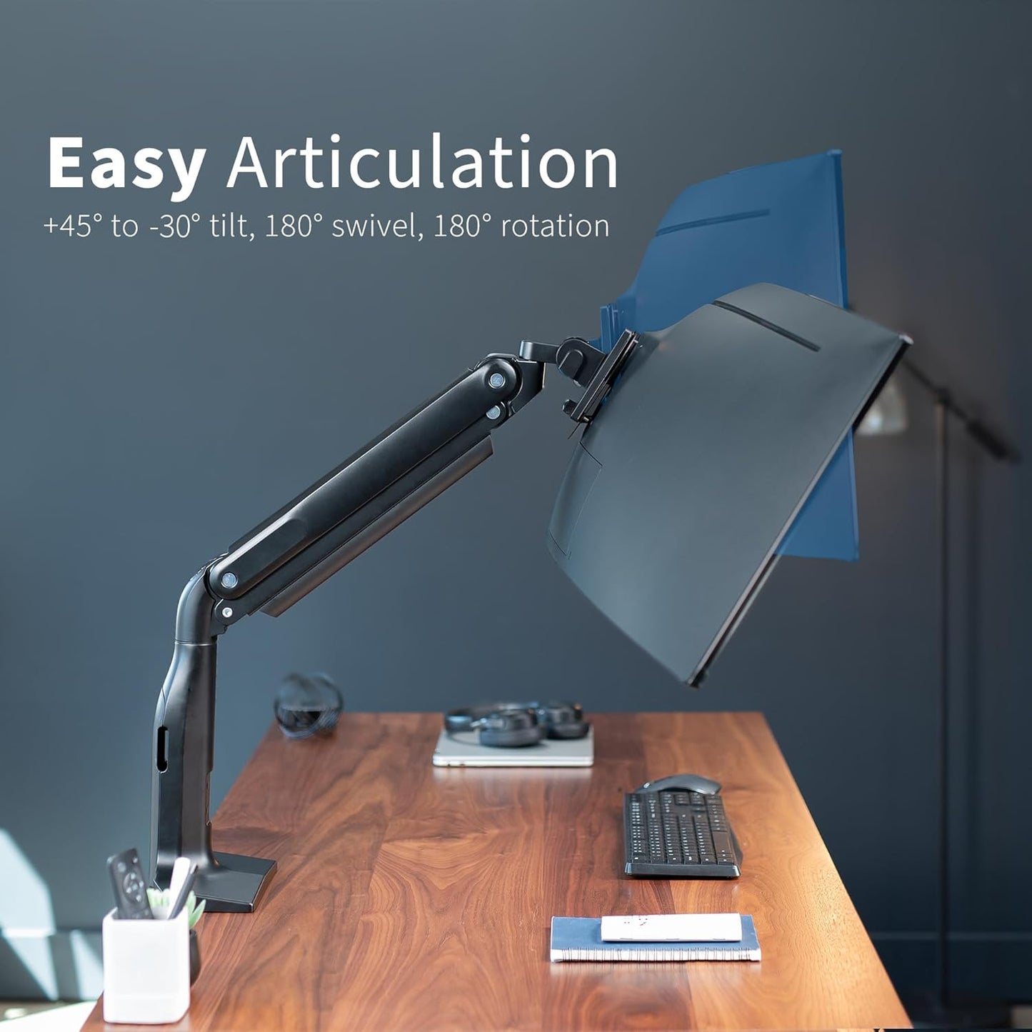 VIVO Aluminum Ultrawide Monitor Stand, Classic, Fits up to 49 inch Computer Screens, Single Articulating Pneumatic Arm, C-Clamp and Grommet Desk Mount, Max VESA 200x100, Black, STAND-V100H