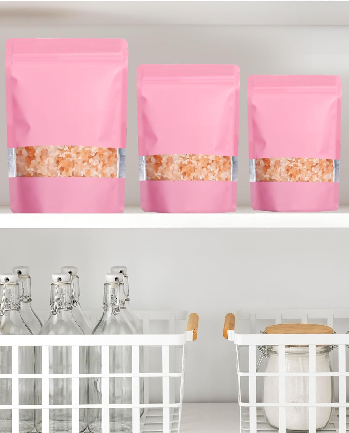 FireKylin 100 Pack Smell Proof Bags, Resealable Bags with Matte Window, Foil Pouch Stand Up Sealable Bags for Packaging(Pink,3.5" x 5.1")