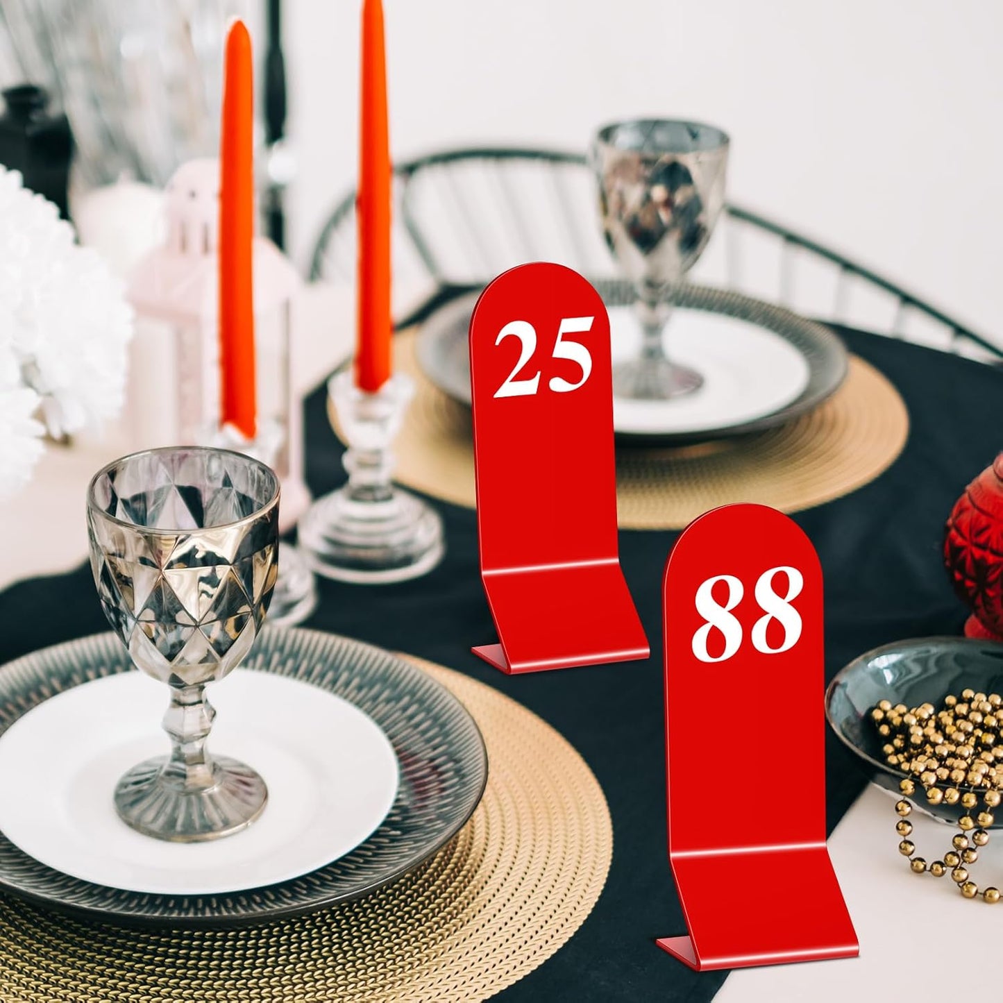 Geetery 100 Pcs Acrylic Table Numbers 1-100 Double Sided Table Number Cards Wedding Table Number Stands Restaurant Table Tent Table Number Signs for Party Banquets Supplies, 2.36 x 6.3 Inch (Red)