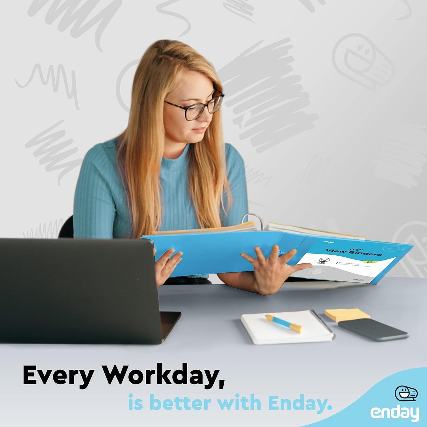 ½ Inch 3 Ring Binder Blue .5 Inch Round Ring Clear View Cover with 2 Inside Pockets Binders, Colored School Supplies Binders, Also Available in Pink, Red, Green, Purple, and Grey (6 PC) – by Enday