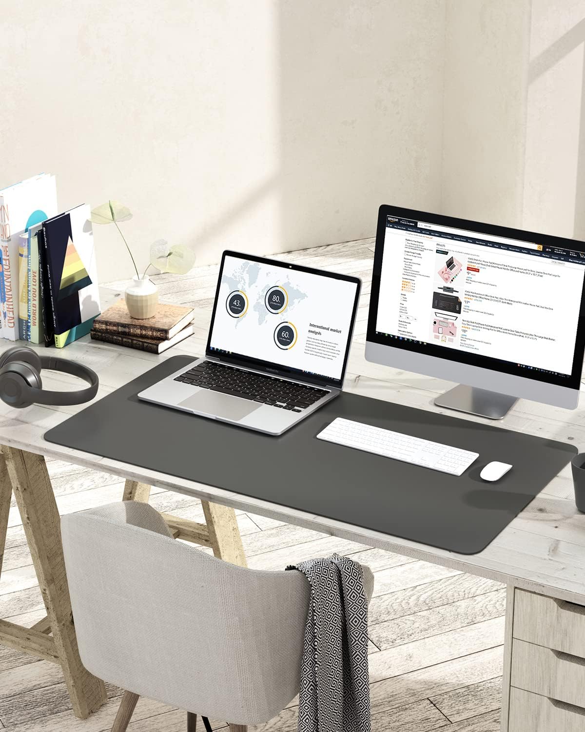 YSAGi Non-Slip Leather Desk Pad L Size, Waterproof Laptop Computer Desk Keyboard Mat, Table Protector Blotter Mat, Large Mouse Pad for Office/Work/Home/Decor(Dark Gray, 35.4" x 17")