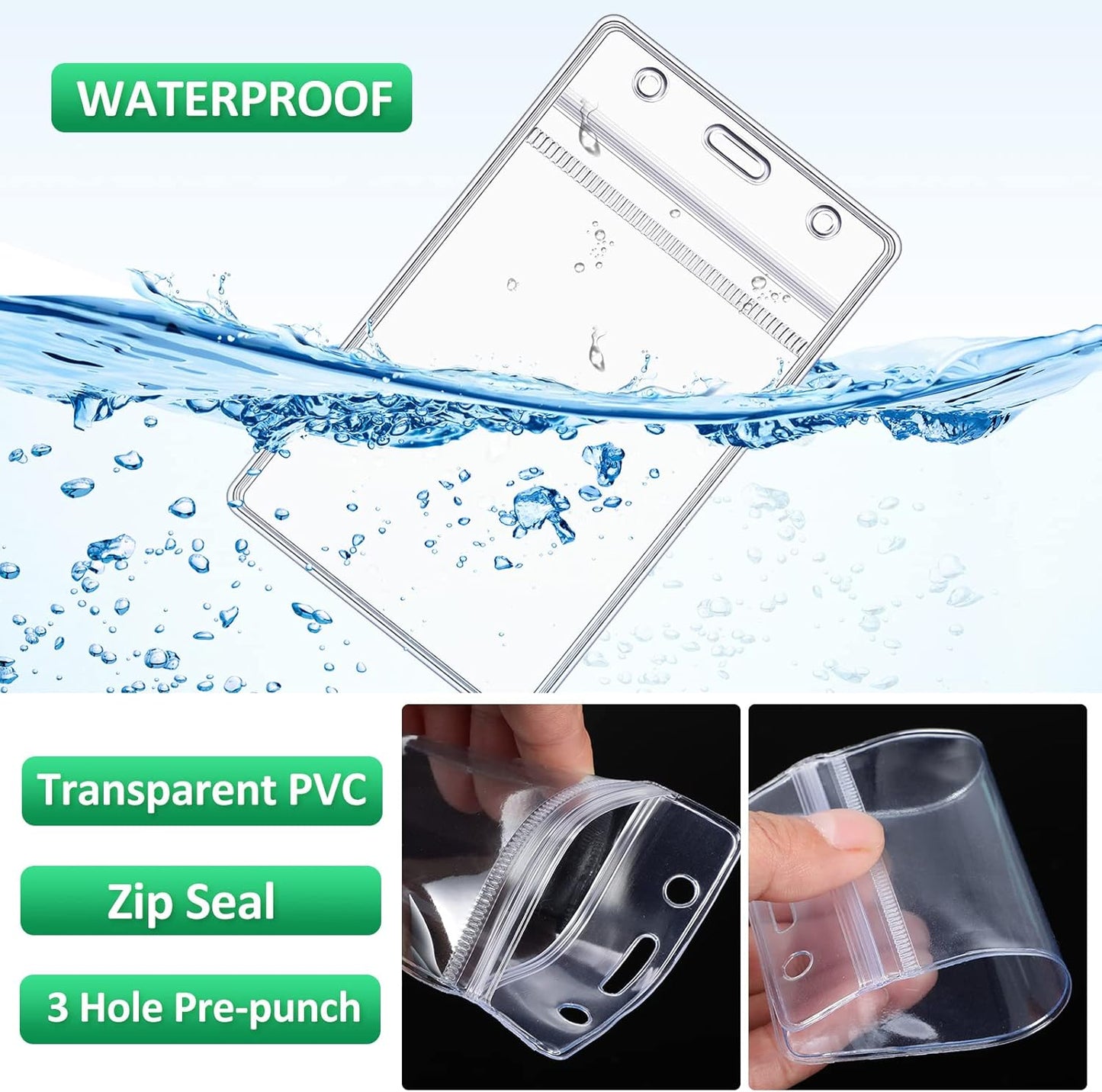 Marspark 200 Pcs Name Tag Lanyards with ID Holder Lanyards for ID Badges Resealable Flat Neck Name Tag with Clip Waterproof Plastic Clear Badges Bulk for School Office Supplies (Dark Green)